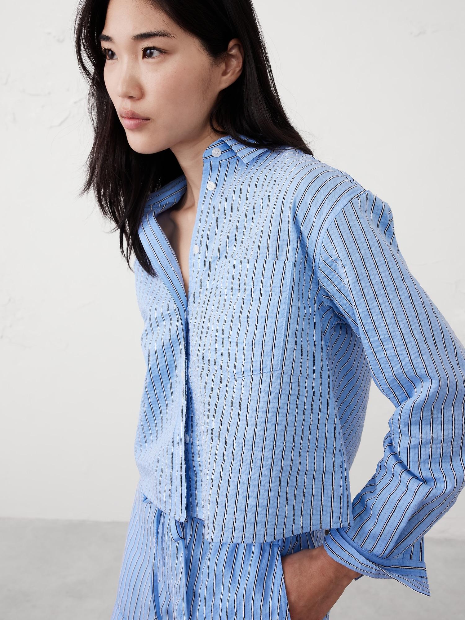 Linen-Blend Cropped Shirt Product Image