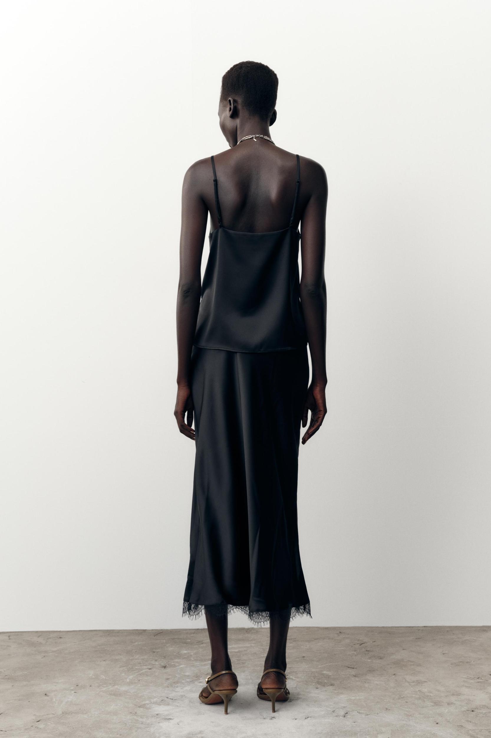 SATIN MIDI LACE SKIRT Product Image