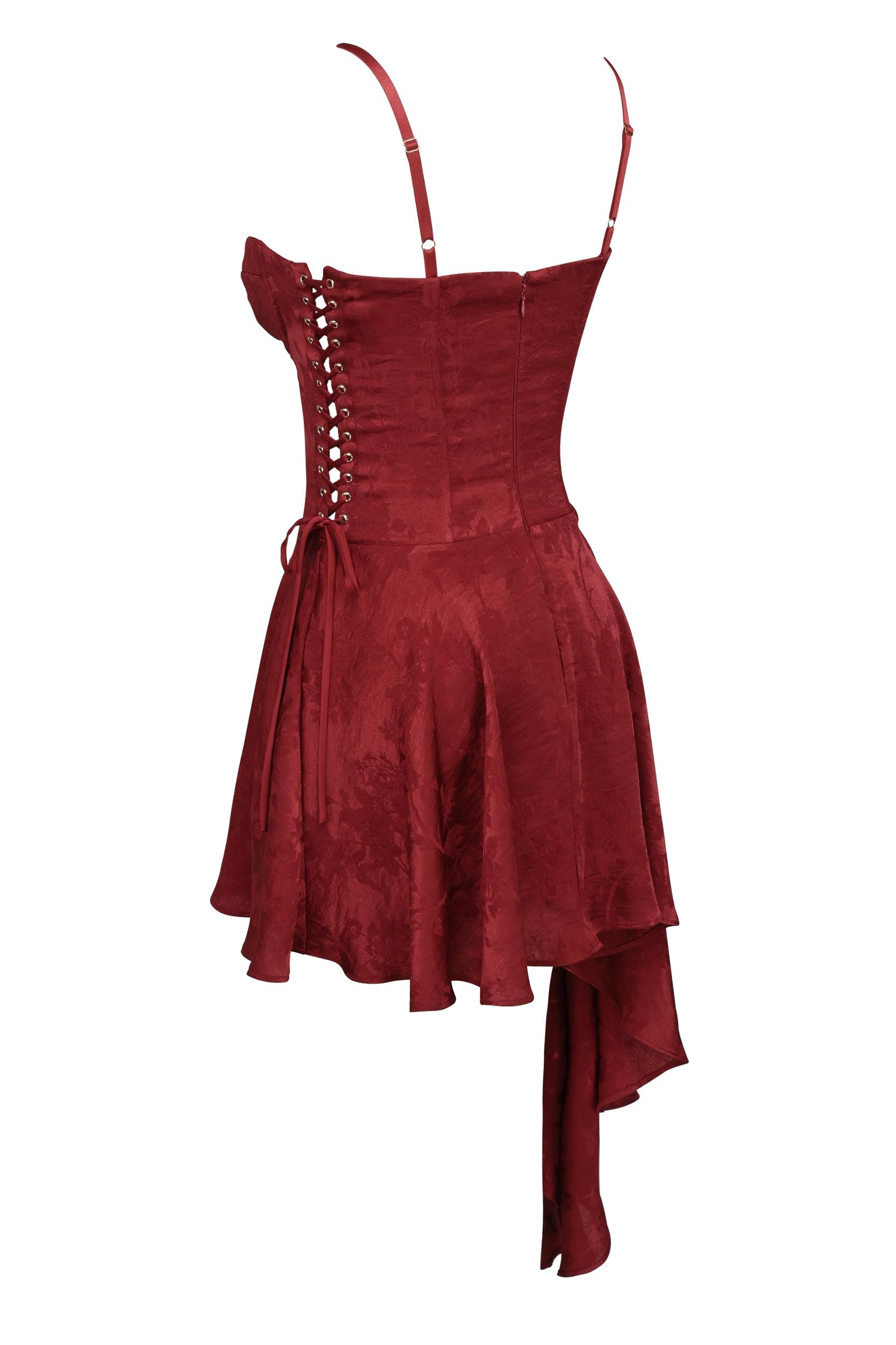Lola  wine jacquard satin draped mini dress Product Image