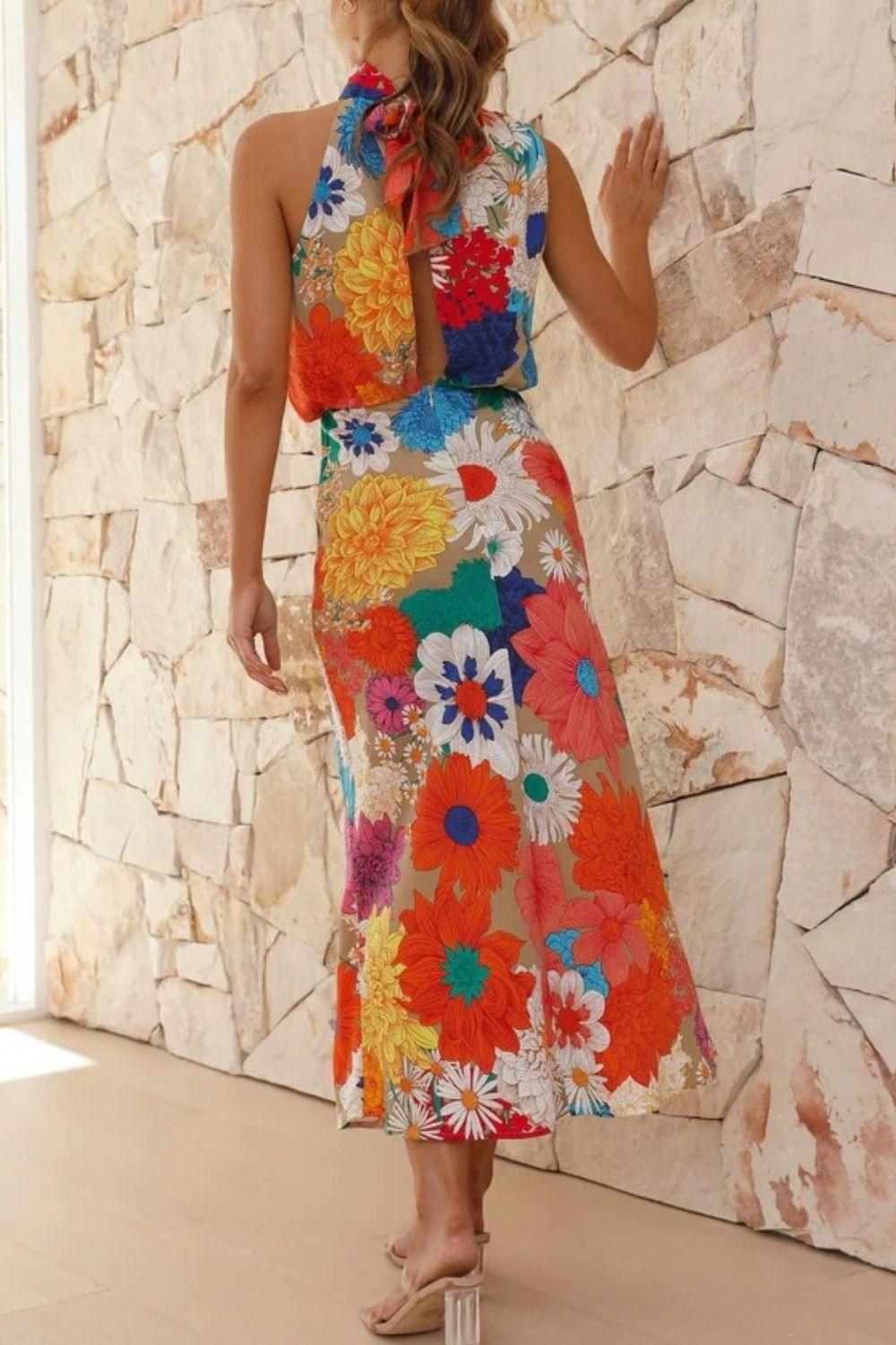 Floral Tied Back Sleeveless Midi Dress Product Image