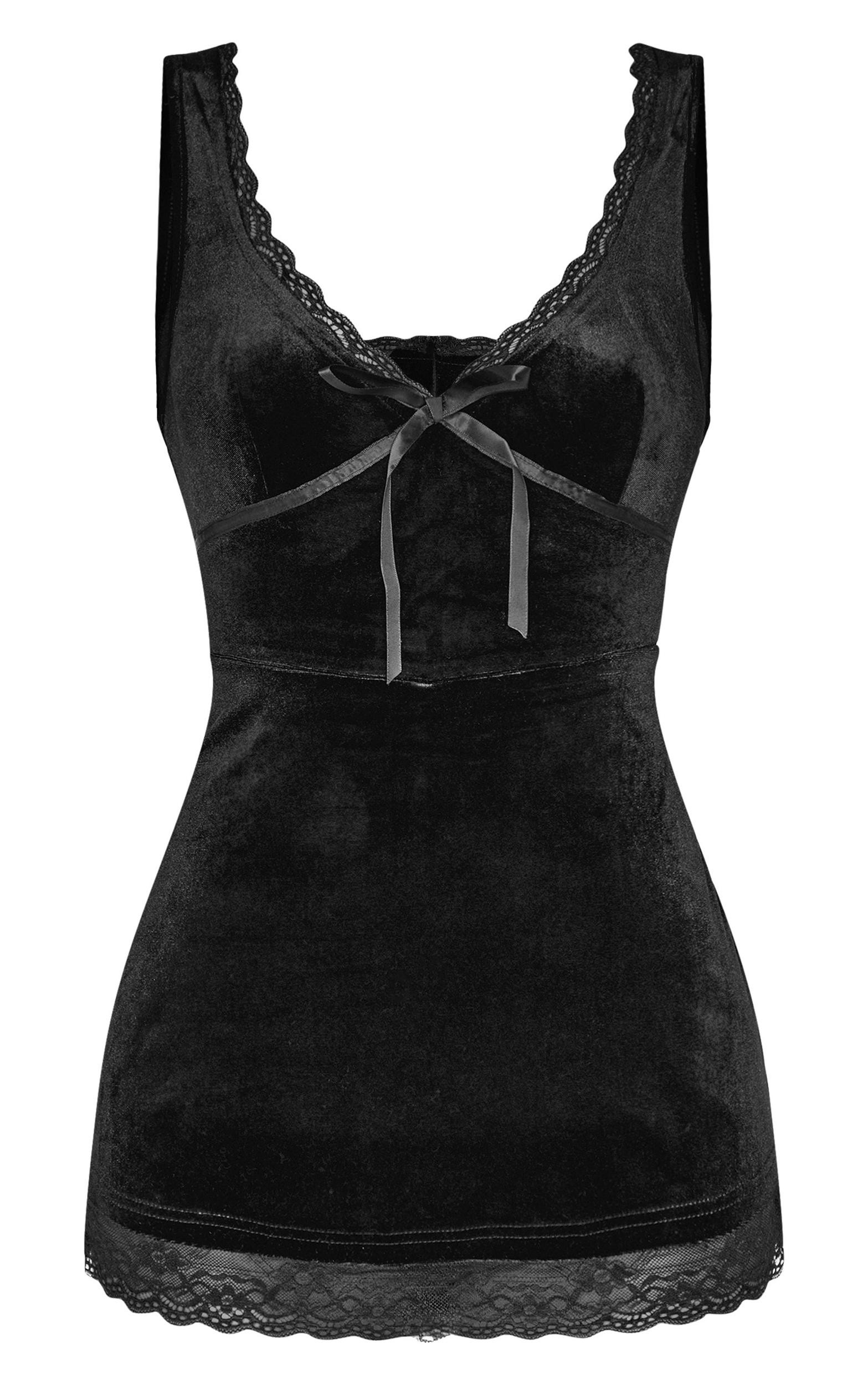 Black Velvet Ribbon Trim Romper Product Image