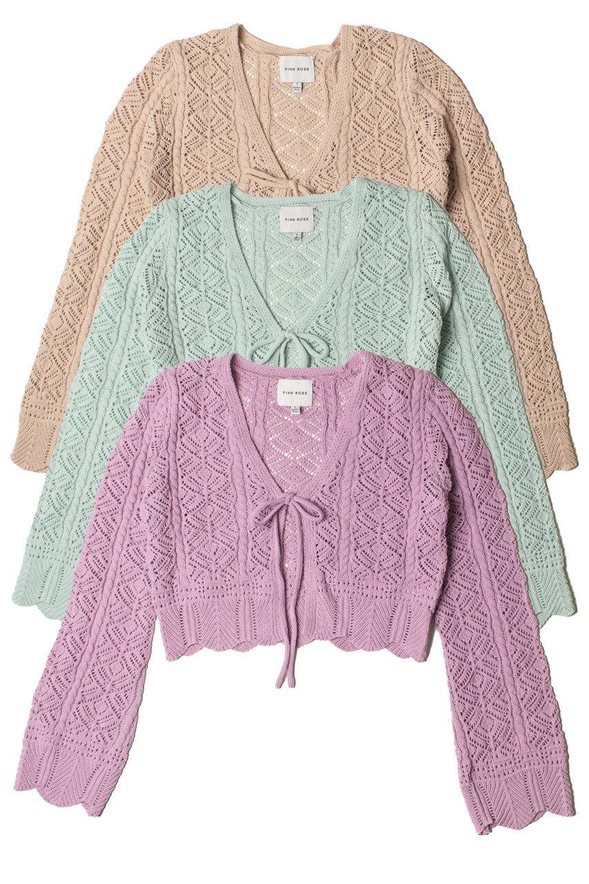 Chenille Pointelle Tie Front Cardigan Product Image