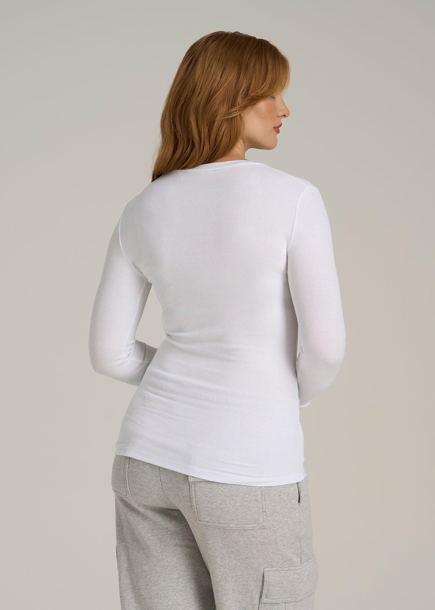 FITTED Ribbed Long Sleeve Tee for Tall Women in White Female Product Image