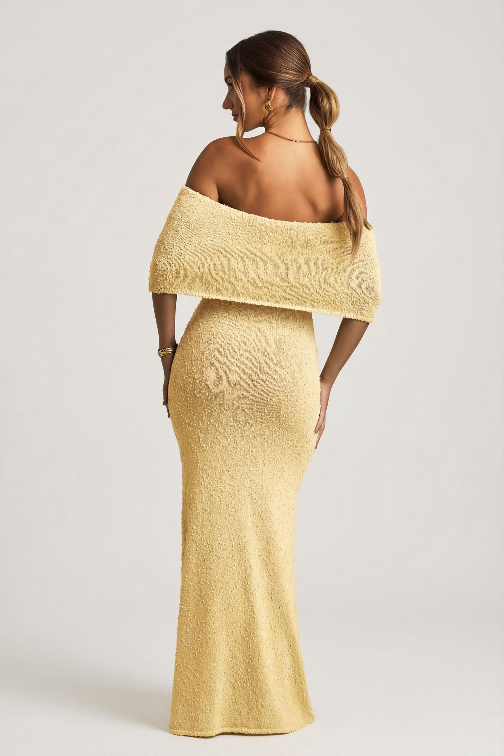 Bouclé Off-Shoulder Maxi Dress in Yellow Girls Product Image