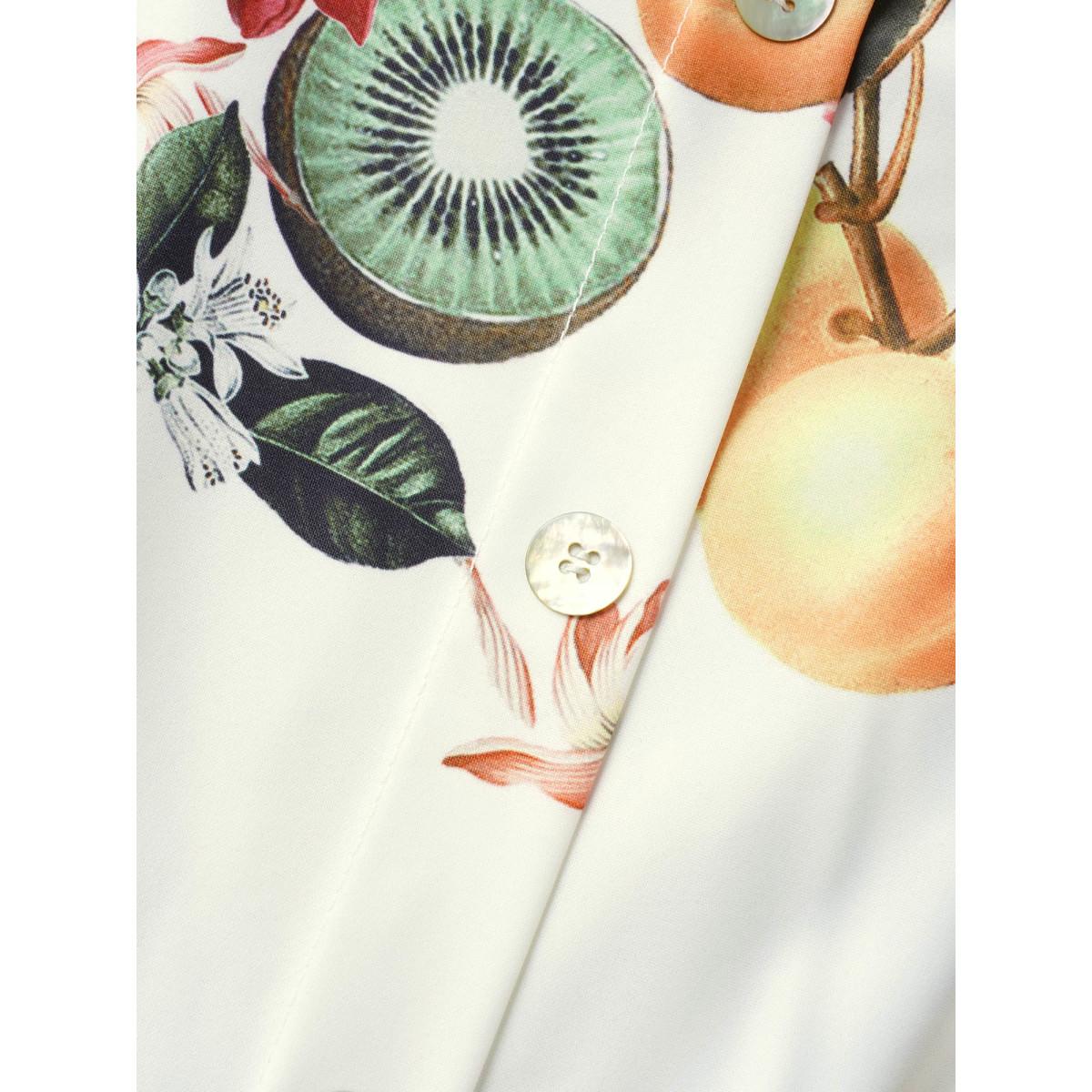 Plus Size Citrus Square Neck Fruit Print Button Detail Dress Multicolor Women Elegant Button Square Neck Short sleeve Curvy Midi Dress BloomChic 26/4X Product Image