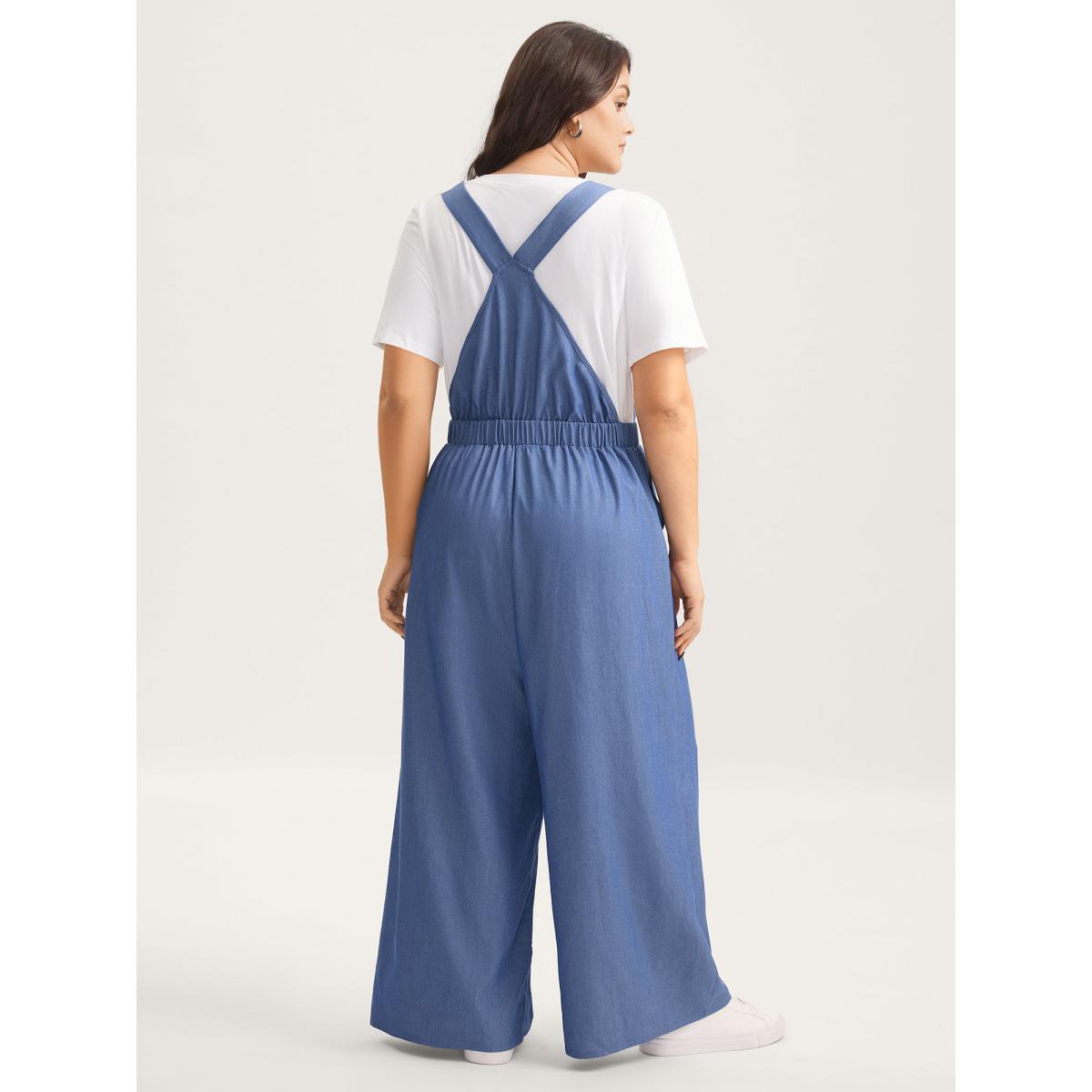 Plus Size Skyblue Stretchy Rayon Overall Straps Denim Jumpsuit Women Sleeveless Non Everyday-Casual Loose Jumpsuits BloomChic 14-16/1X Product Image