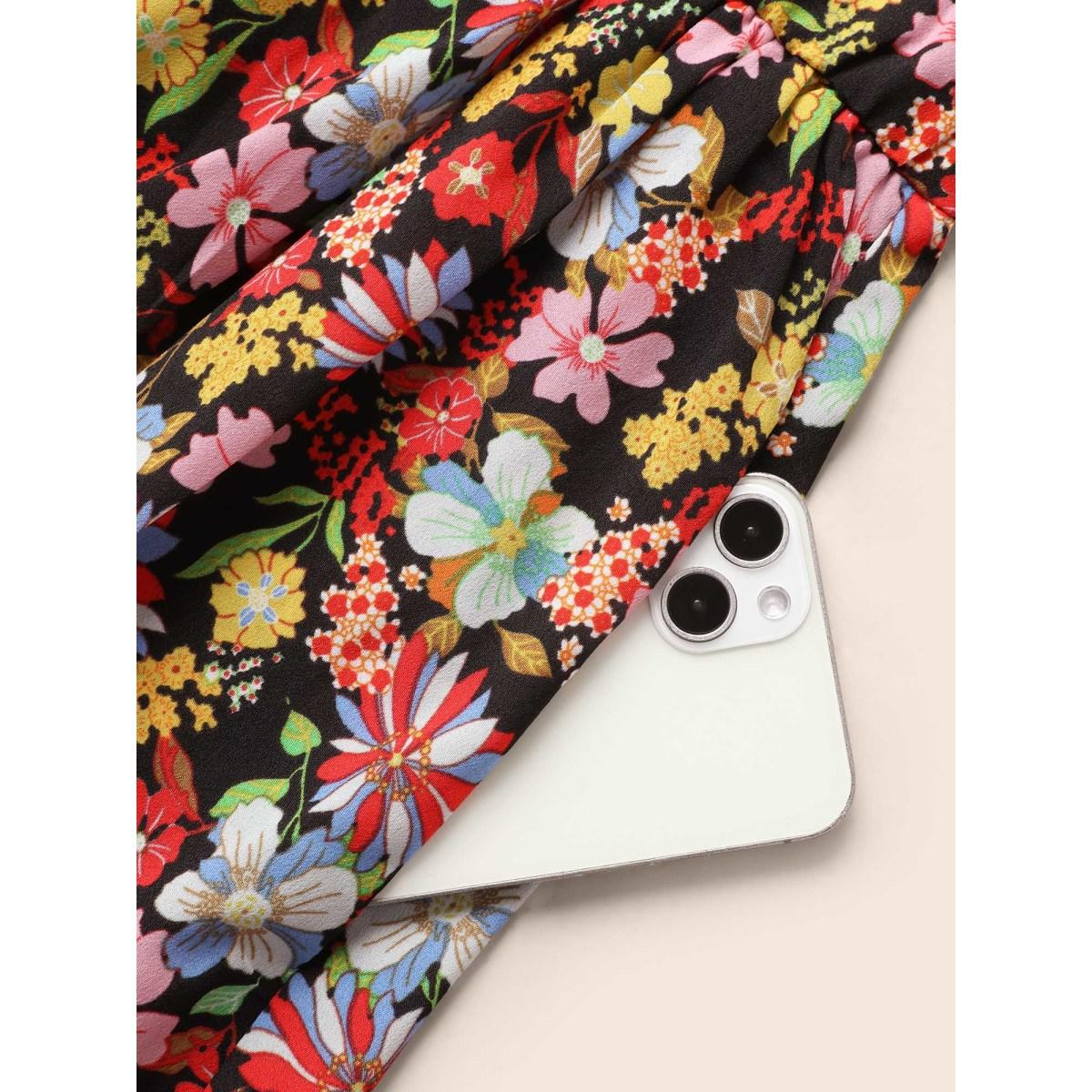 Plus Size Ditsy Floral Elastic Waist Cami Dress Multicolor Women Elegant Gathered Round Neck Sleeveless Curvy BloomChic 12/L Product Image