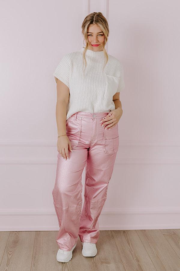 The Raleigh High Waist Metallic Pants In Pink Product Image