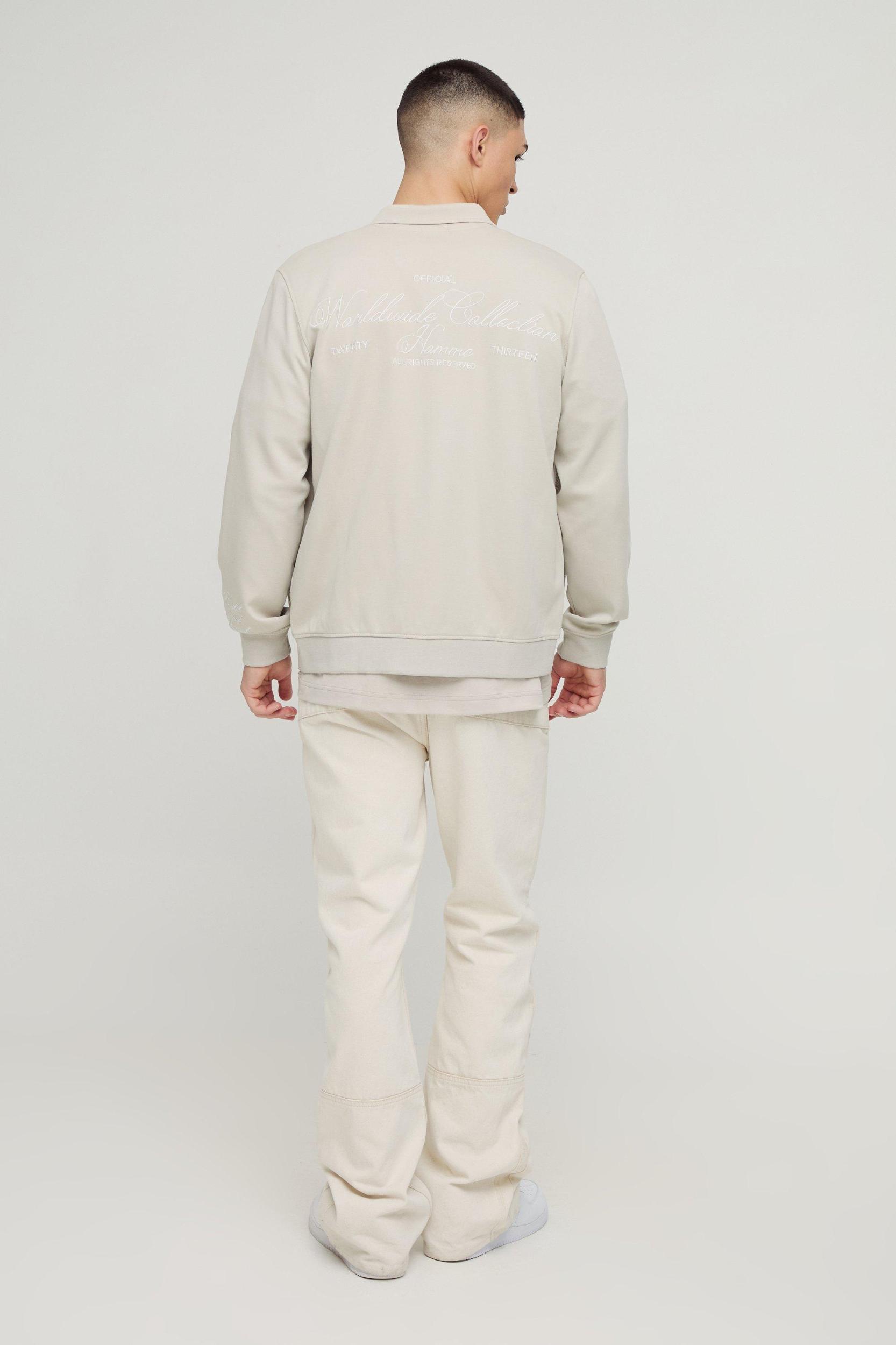 Regular Fit Smart Harrington Bonded Scuba Super Heavyweight Embroidered Bomber Jacket | boohooMAN USA Product Image