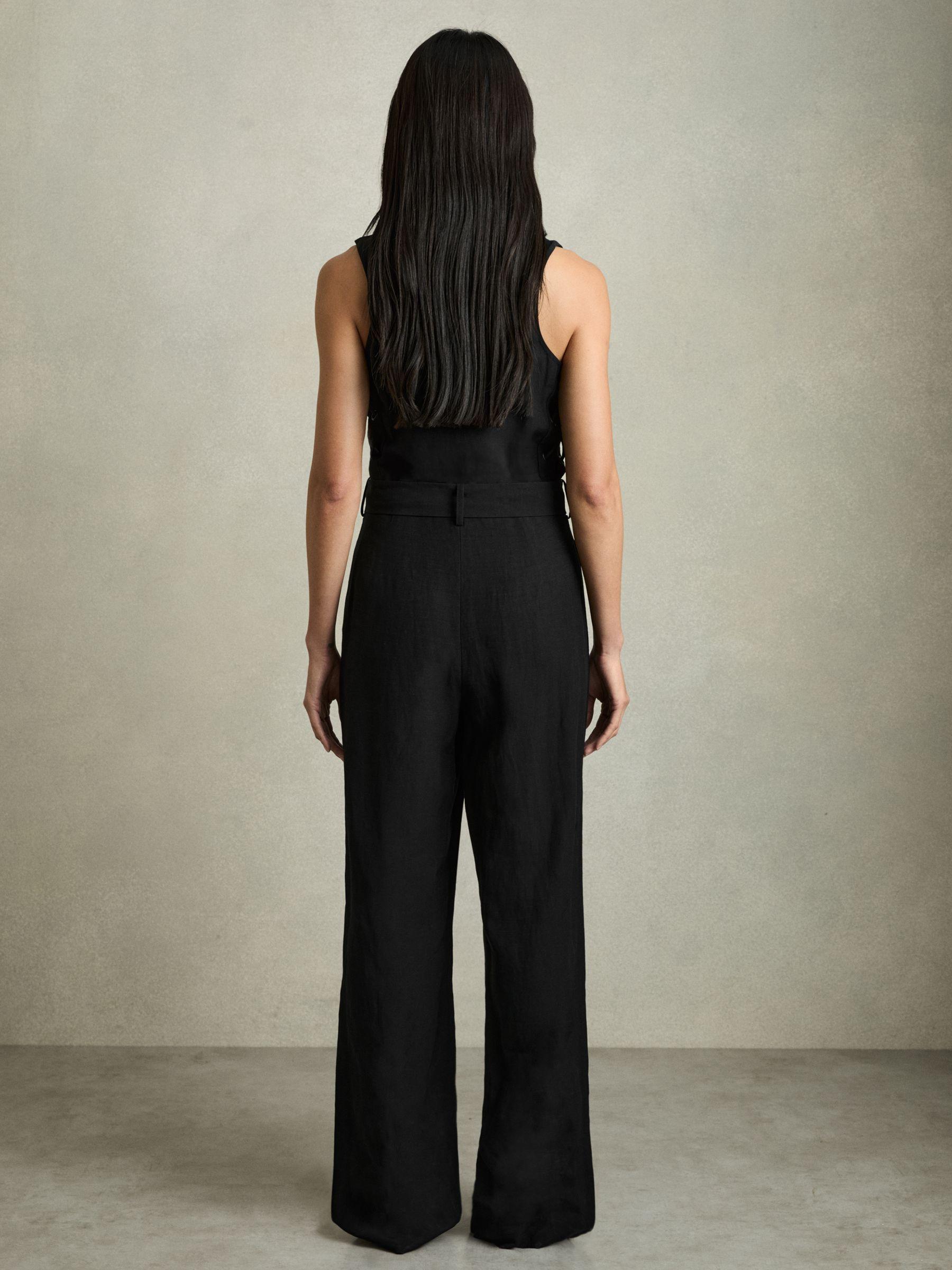 Utility Zip Through Jumpsuit With Linen in Black Product Image