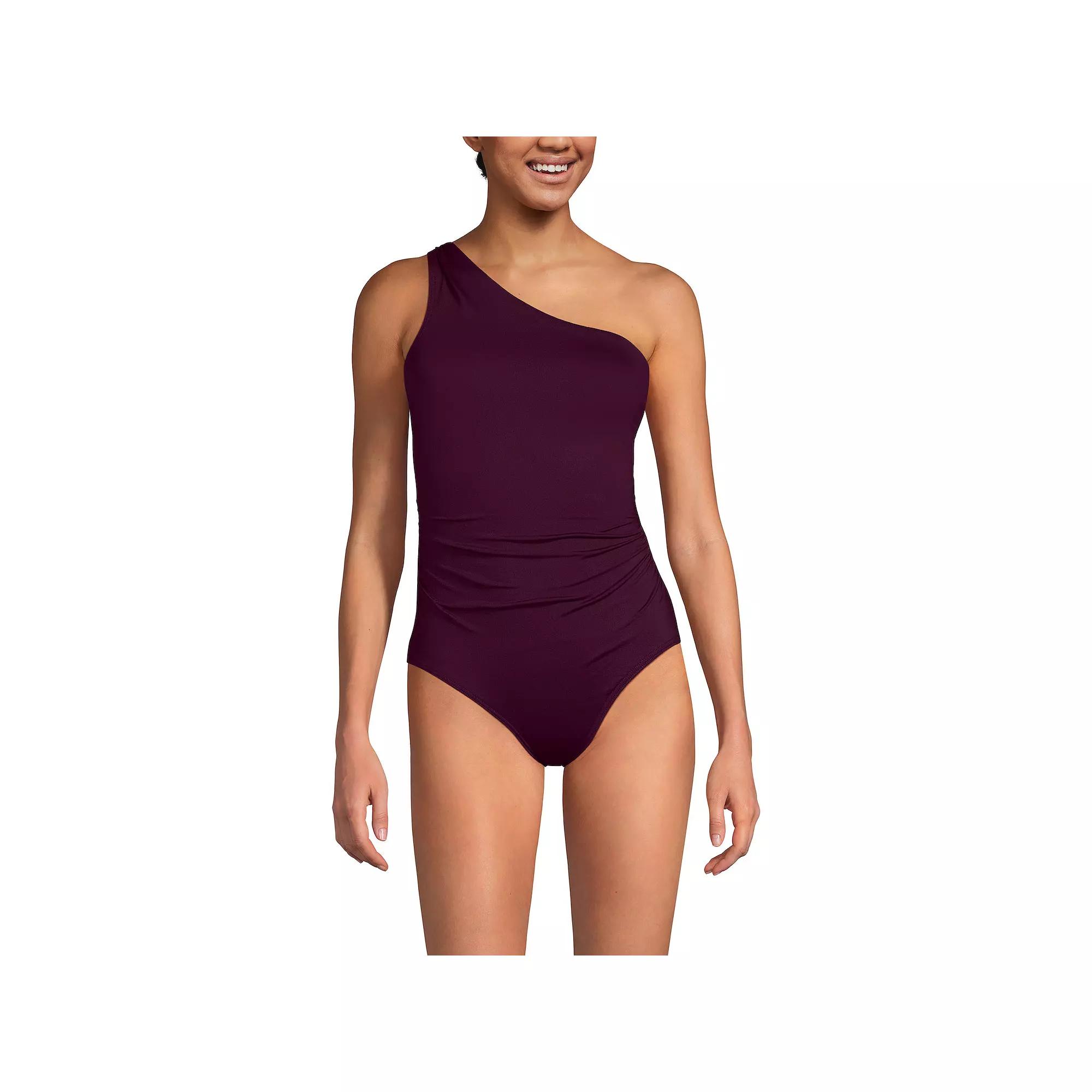 Women's Lands' End Shirred One Shoulder One-Piece Swimsuit,  Product Image