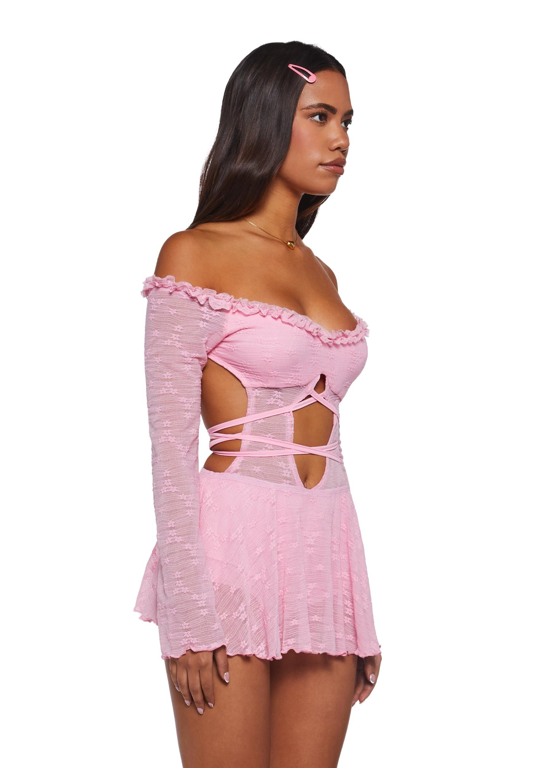Womens Sexy Floral Lace Up Mini Dress - Pink Product Image