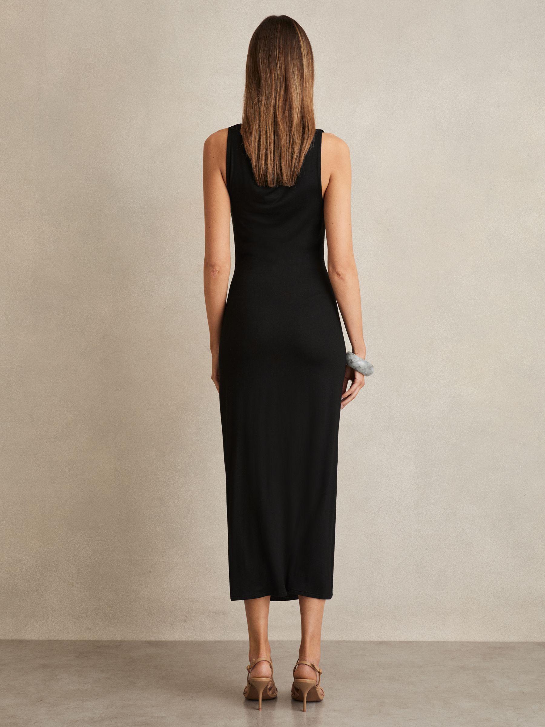 Cowl-Neck Ruched Jersey Midi Dress in Black Product Image