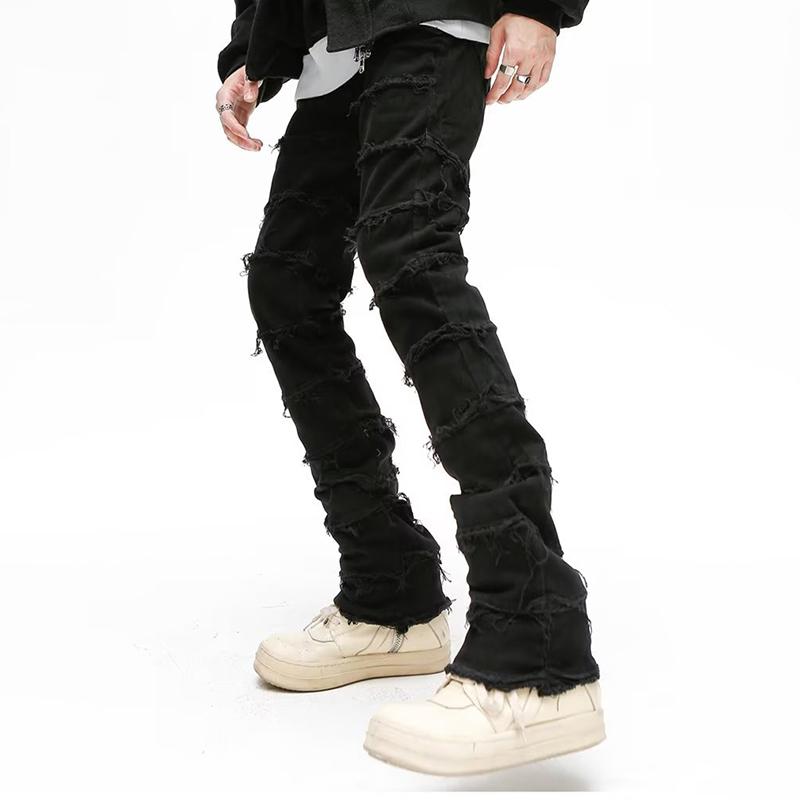 Sopula Men's Eroded Ripped Raw Edge Vintage Slim Fit Jeans Product Image