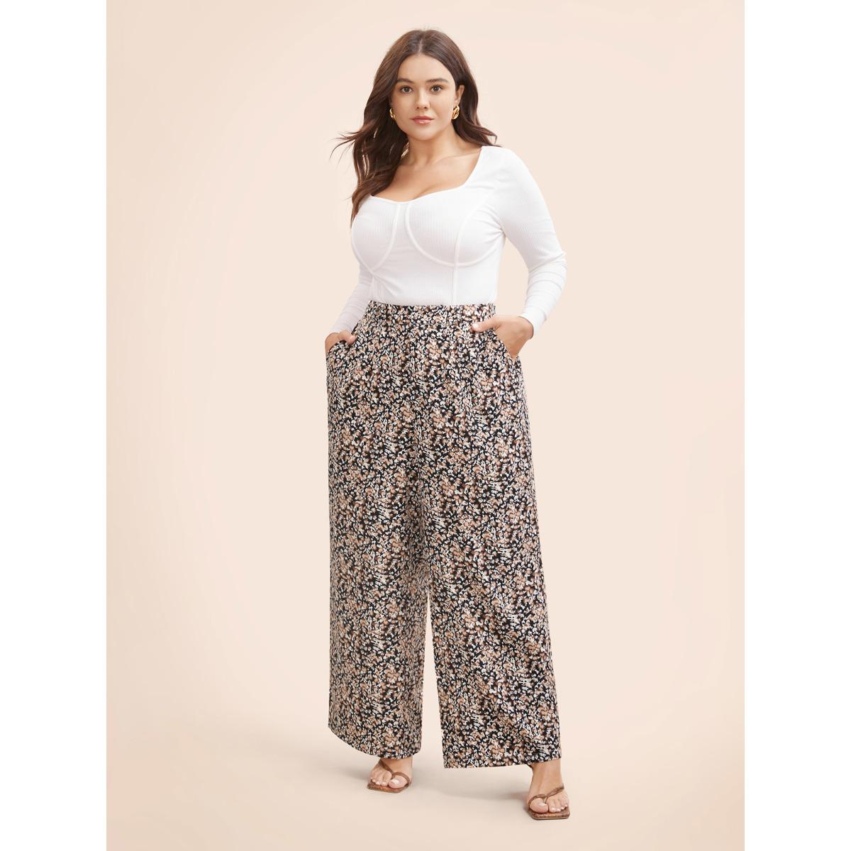Plus Size Leopard Print Pleated Wide Leg Pants Women Leopard Casual Wide Leg Mid Rise Everyday Pants BloomChic 18-20/2X Product Image