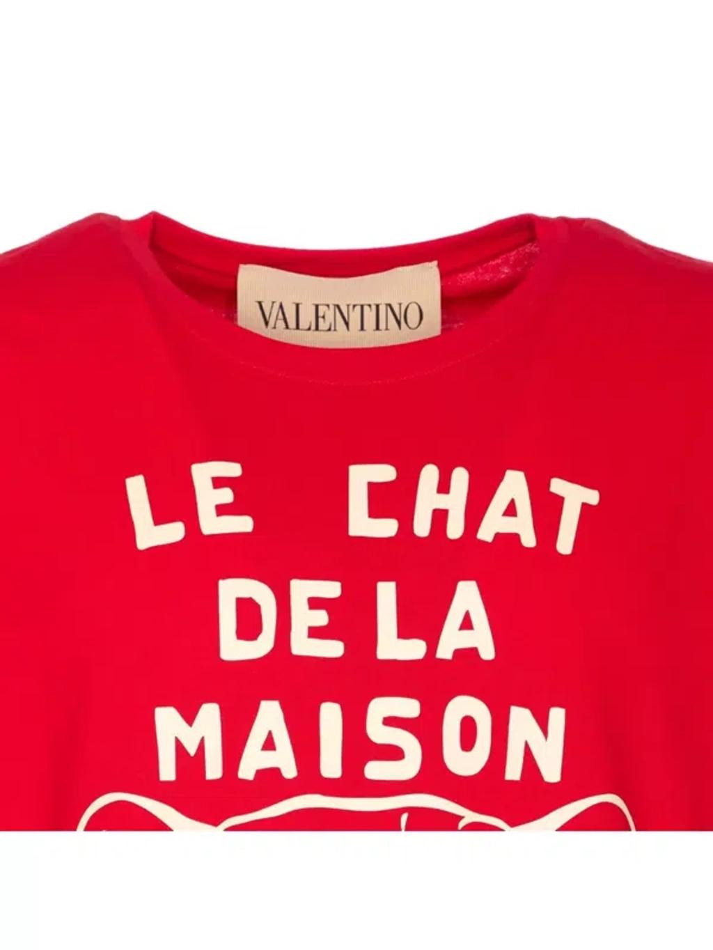VALENTINO Graphic Print House Cat Crew Neck T-shirt In Red Product Image