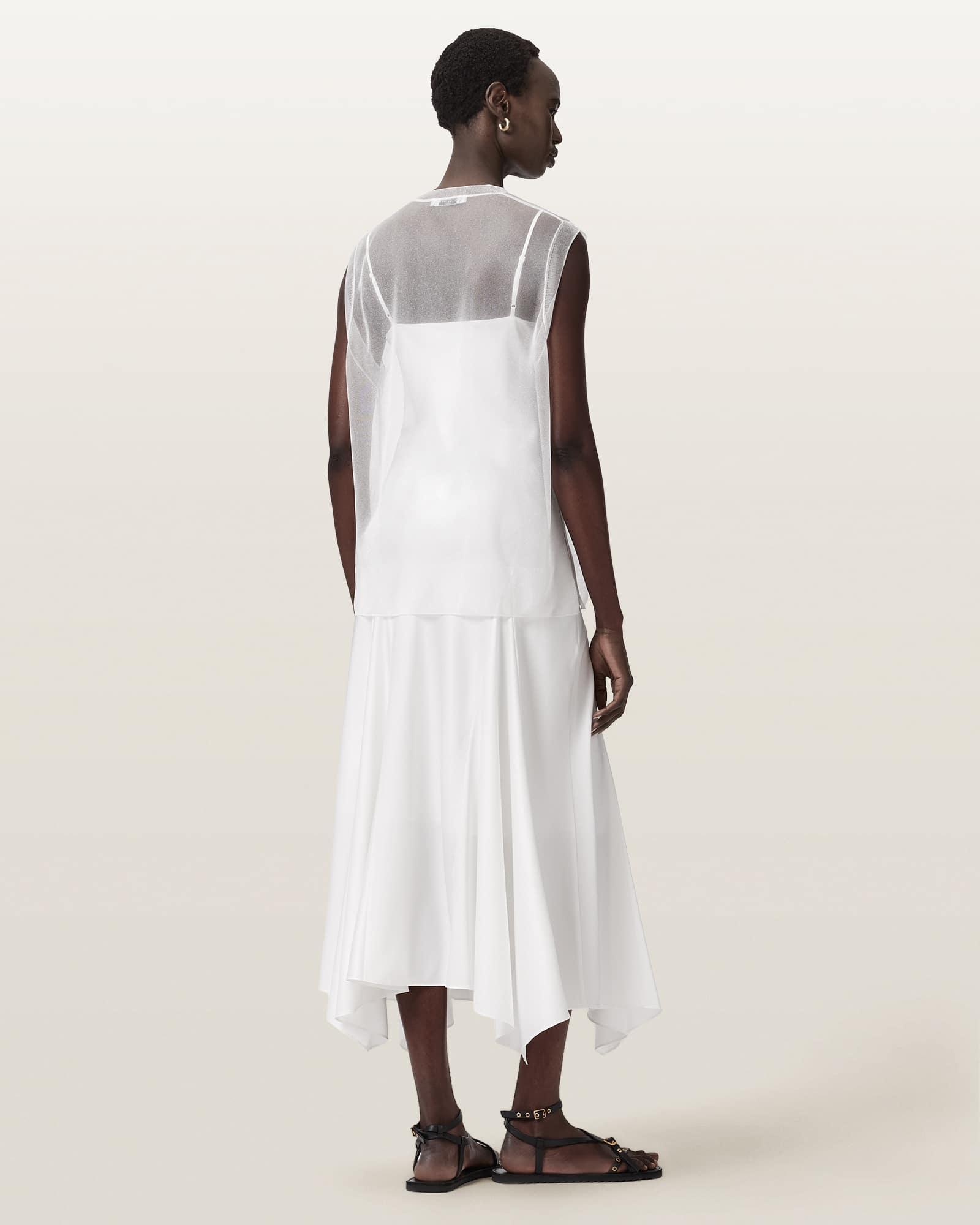 Ava Sleeveless Satin Midi Dress Chalk White | ALLSAINTS US Product Image