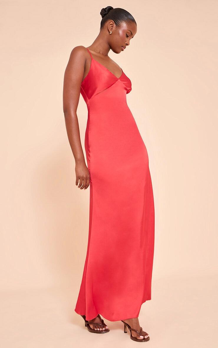 Red Satin Strappy Maxi Dress Product Image