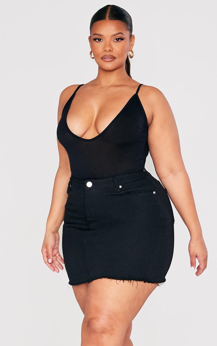 Plus Basic Black Denim Skirt Product Image
