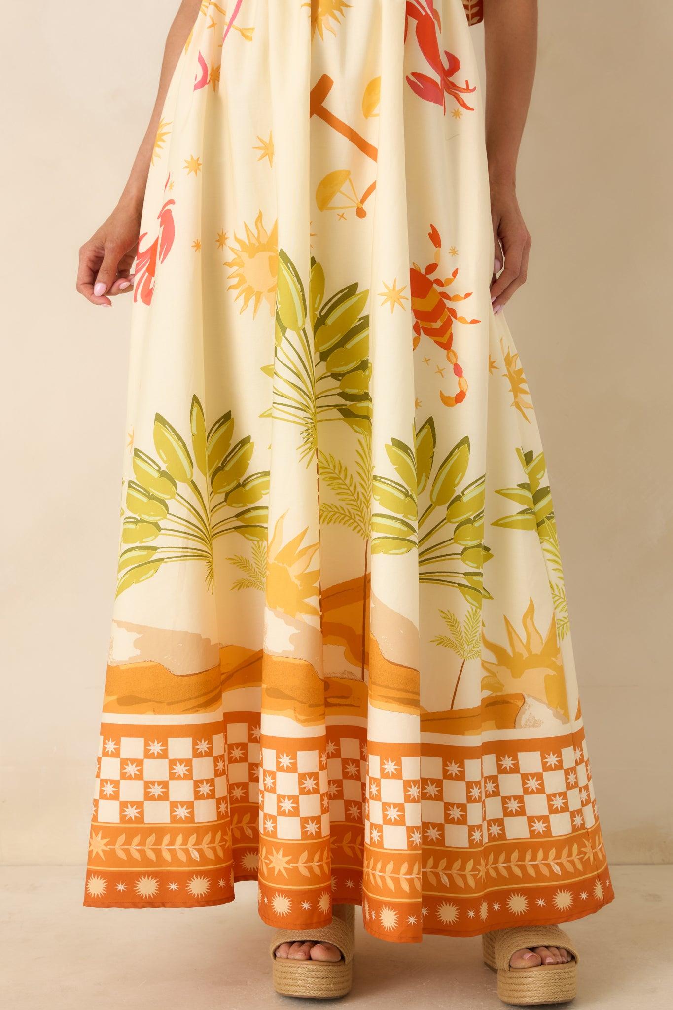 Born for the Beach Ivory Multi Tropical Zodiac Print Cotton Maxi Dress Product Image
