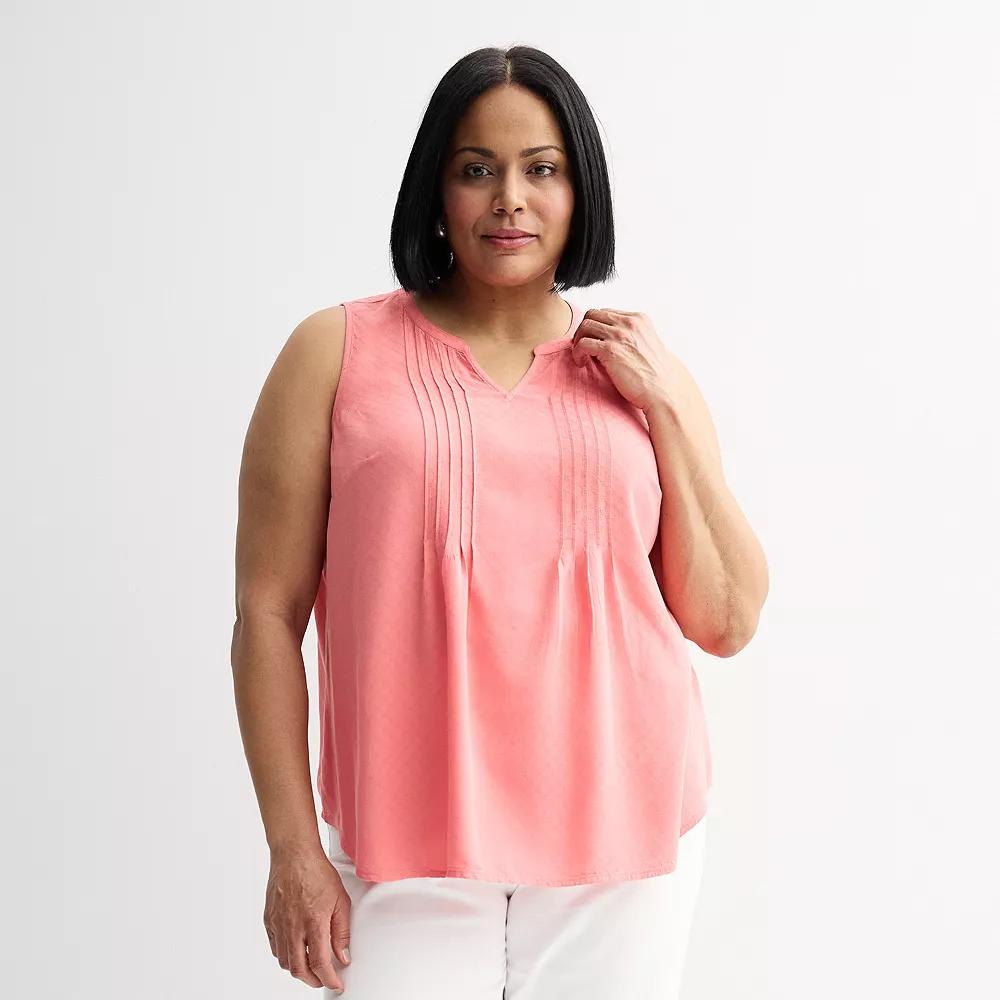 Plus Size Croft & Barrow® Pintuck Sleeveless Shell Top, Women's, Size: 2XL, Simply Pink Product Image