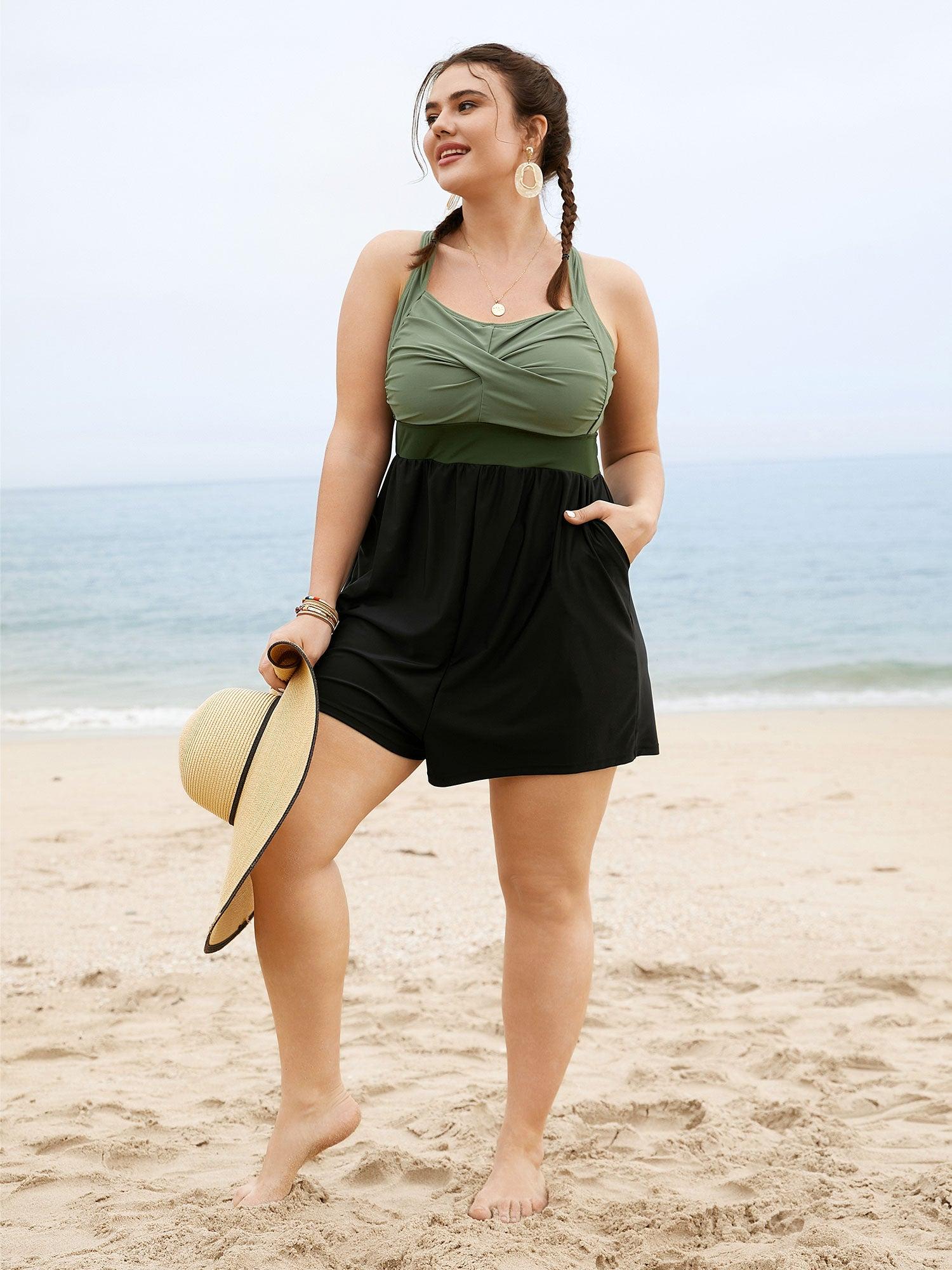 Patchwork Contrast Crossover One Piece Swimsuit Female Product Image