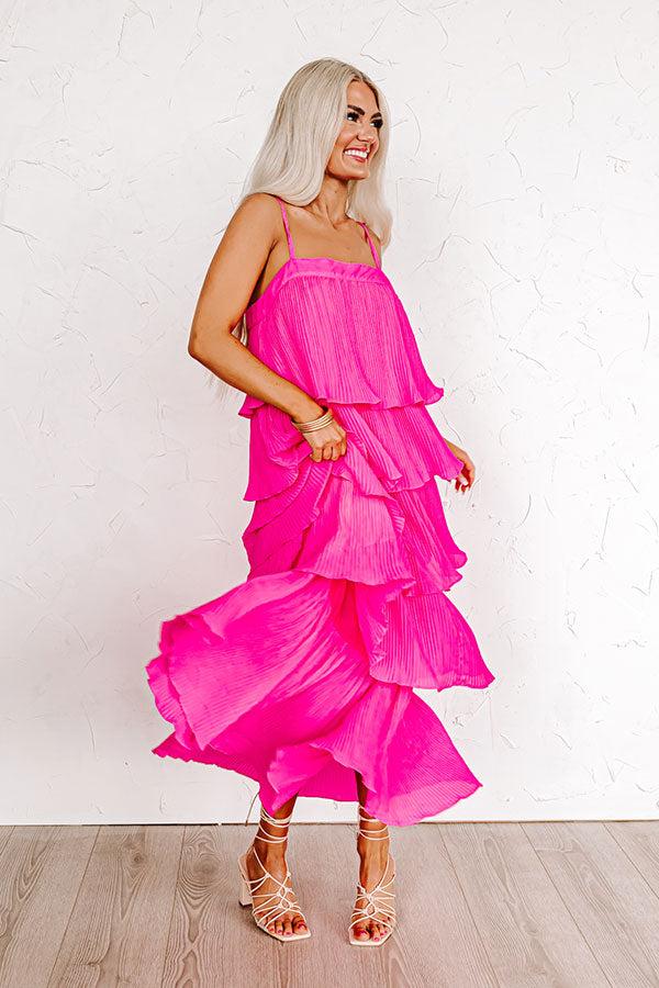Dreamy Mood Pleated Midi In Hot Pink Product Image