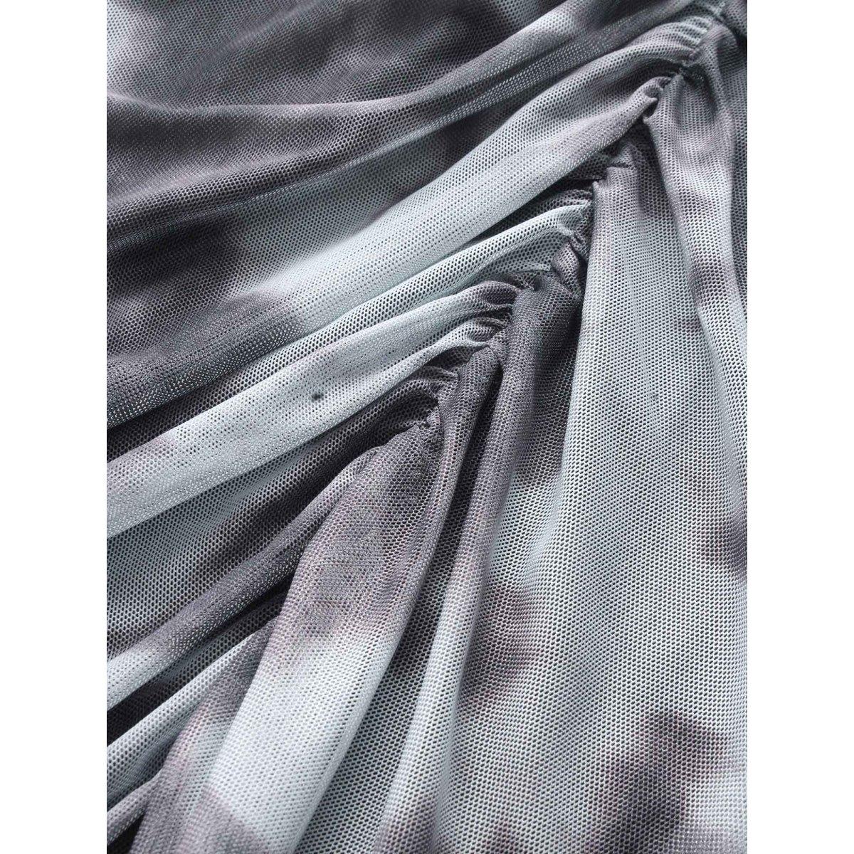 Plus Size Marble Print Mesh Ruched Skirt Women SlateGray Casual Gathered Skinny Medium stretch Everyday Skirts BloomChic 28/5X Product Image