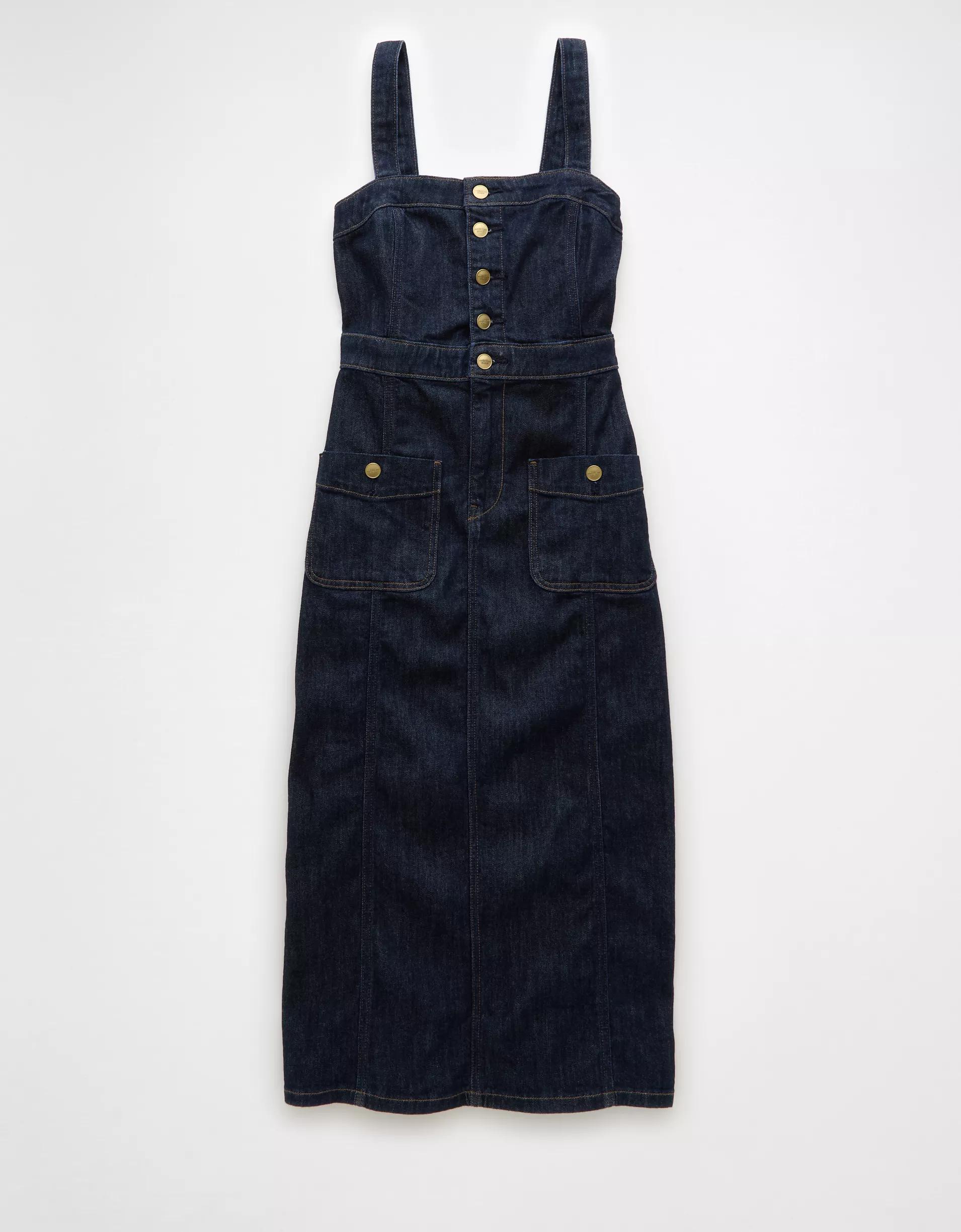 AE Denim Button-Up Midi Dress Product Image