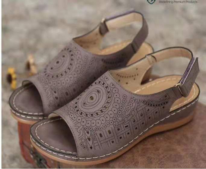 Peep Toe Wedge Heel Slingback Sandals Product Image