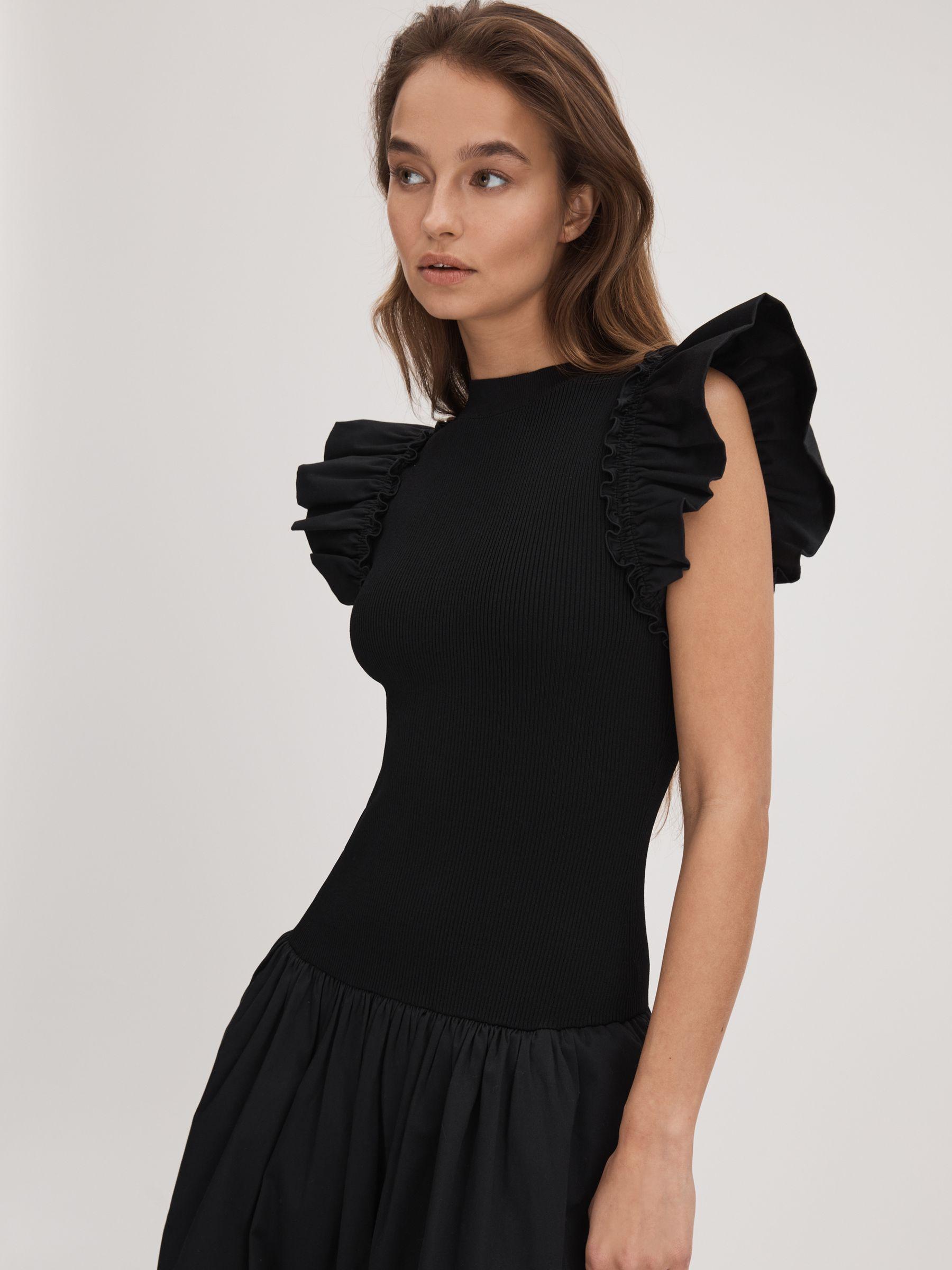 Florere Ruffle Sleeve Midi Dress in Black Product Image
