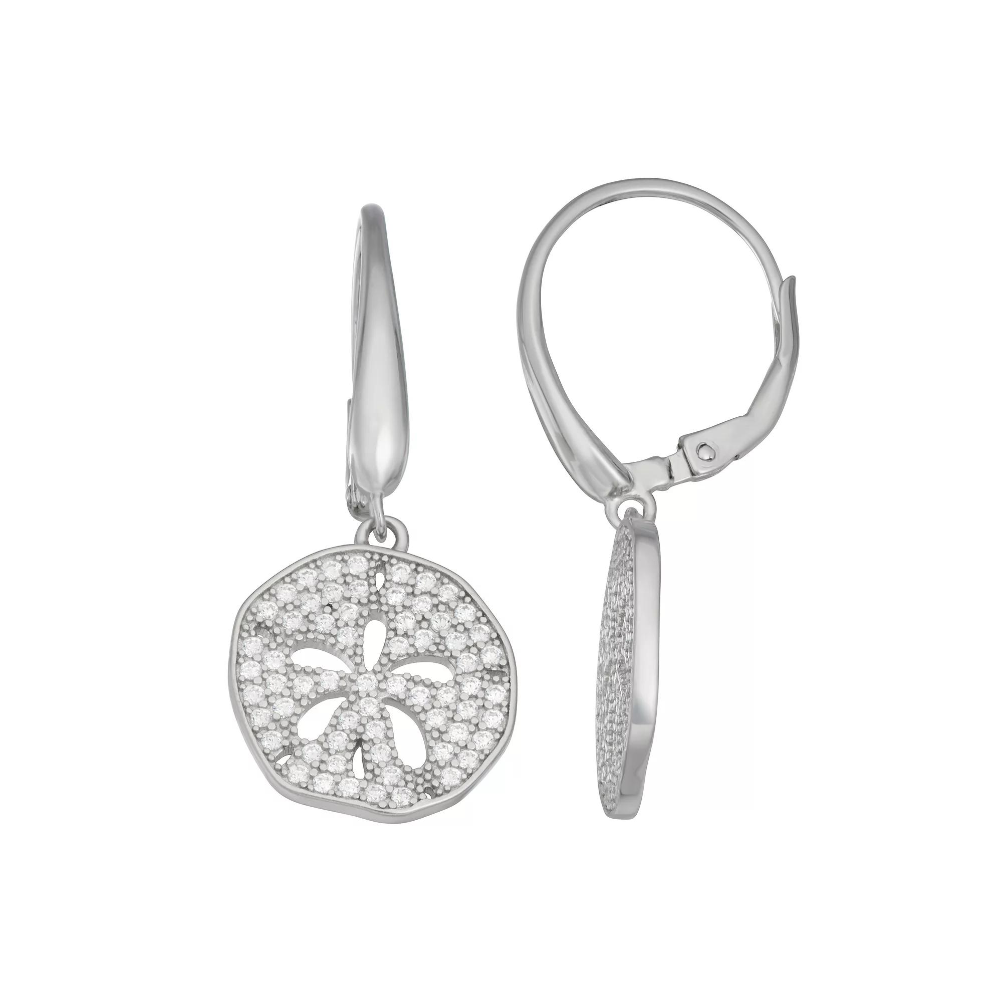 Sterling Silver Cubic Zirconia Sand Dollar Drop Earrings, Women's Product Image