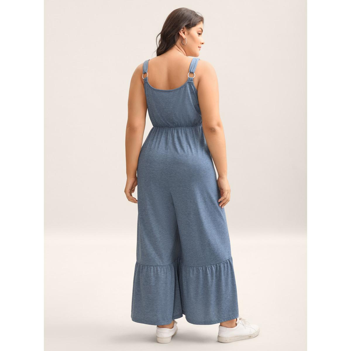 Plus Size Stone Supersoft Tiered Hem Stretchy Waist Jumpsuit Women Sleeveless Round Neck Everyday-Casual Loose Jumpsuits BloomChic 10/M Product Image