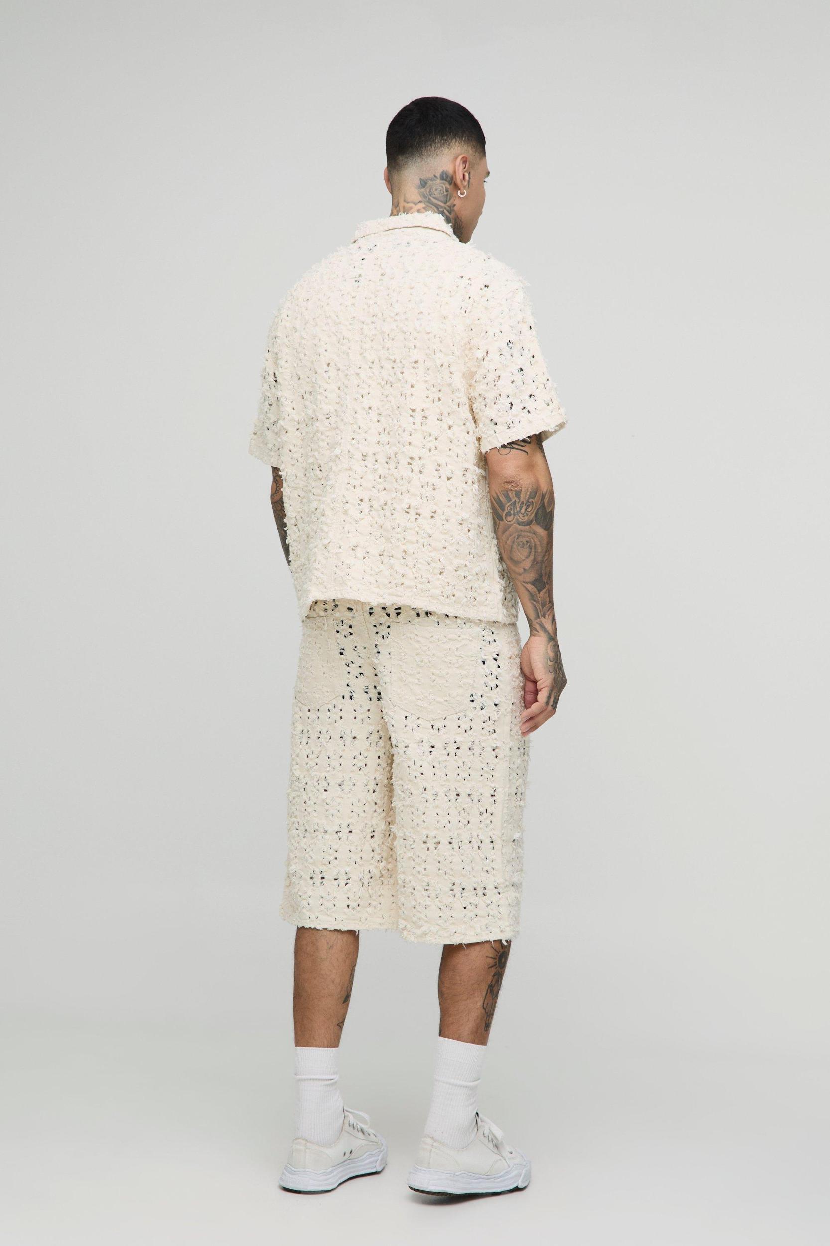 Tall Extreme Distressed Boxy Revere Shirt | boohooMAN USA Product Image