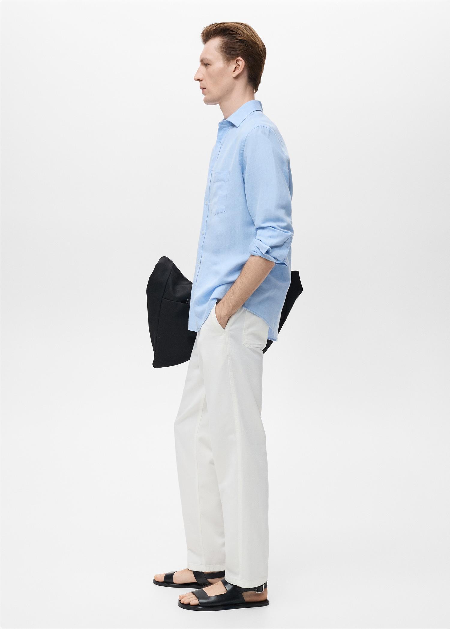 Pocket linen shirt - Men | MANGO USA Product Image