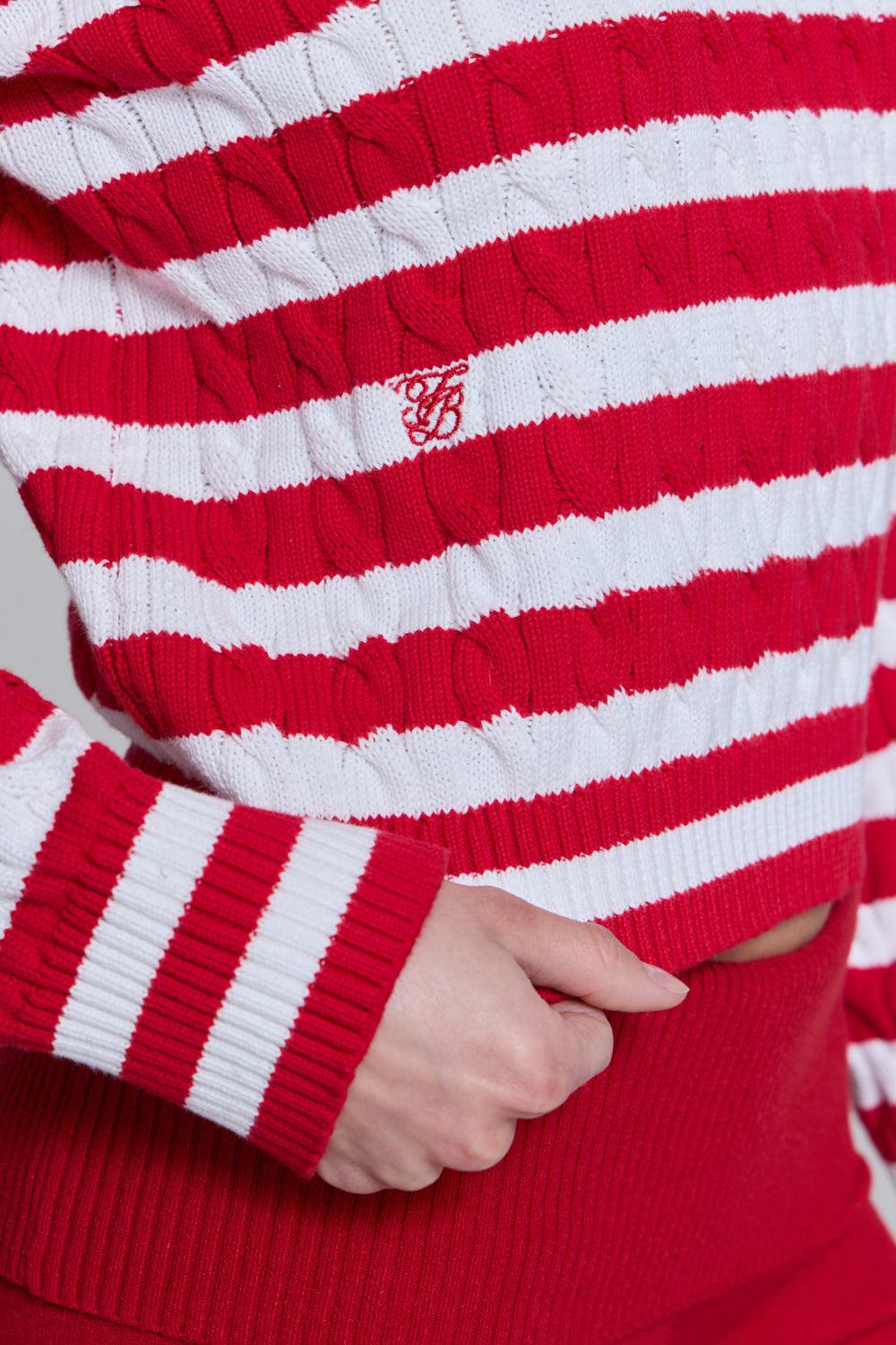 Varsity Cable Knit Sweater - Heartstrings Stripe Product Image