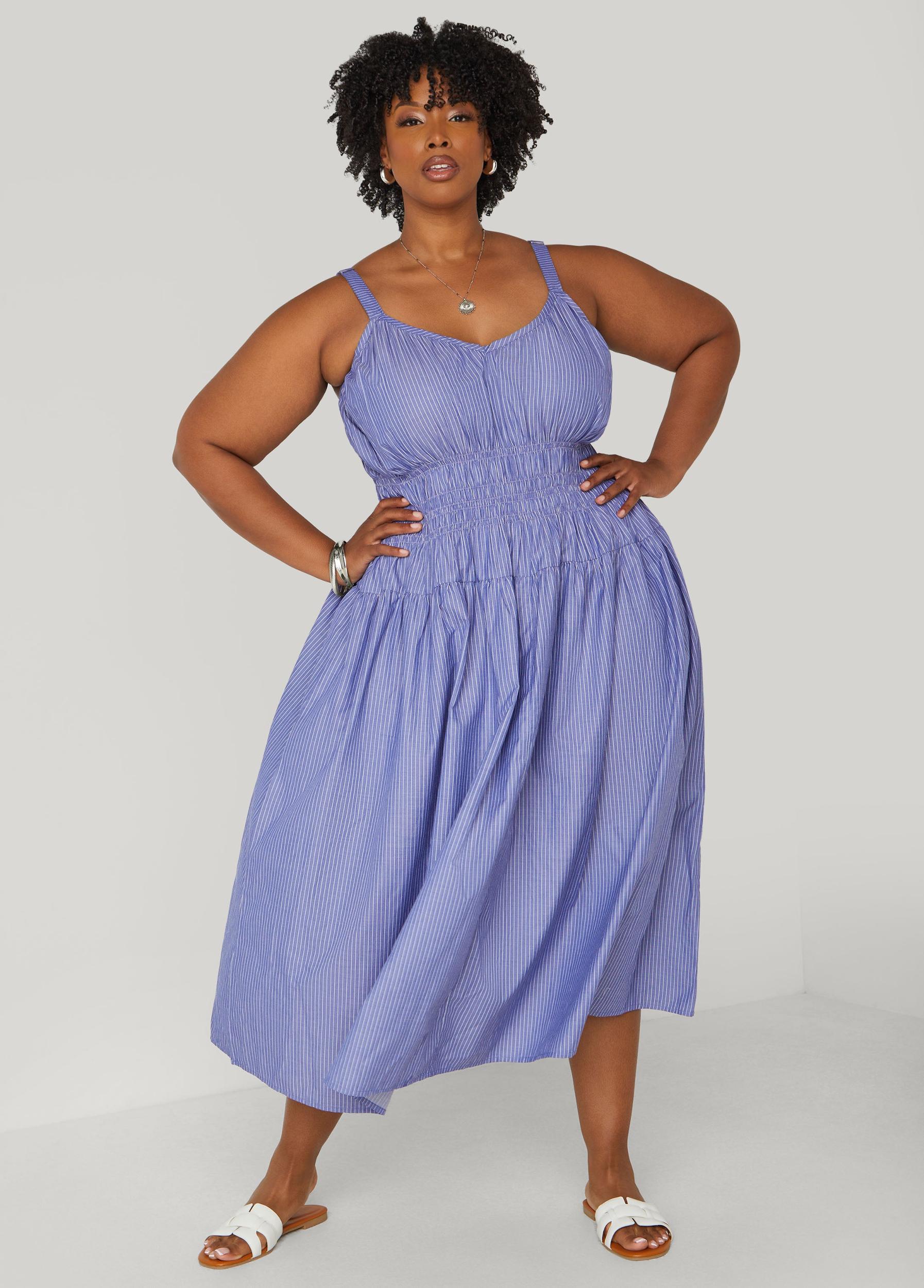 Shirred Striped Midaxi Dress Product Image