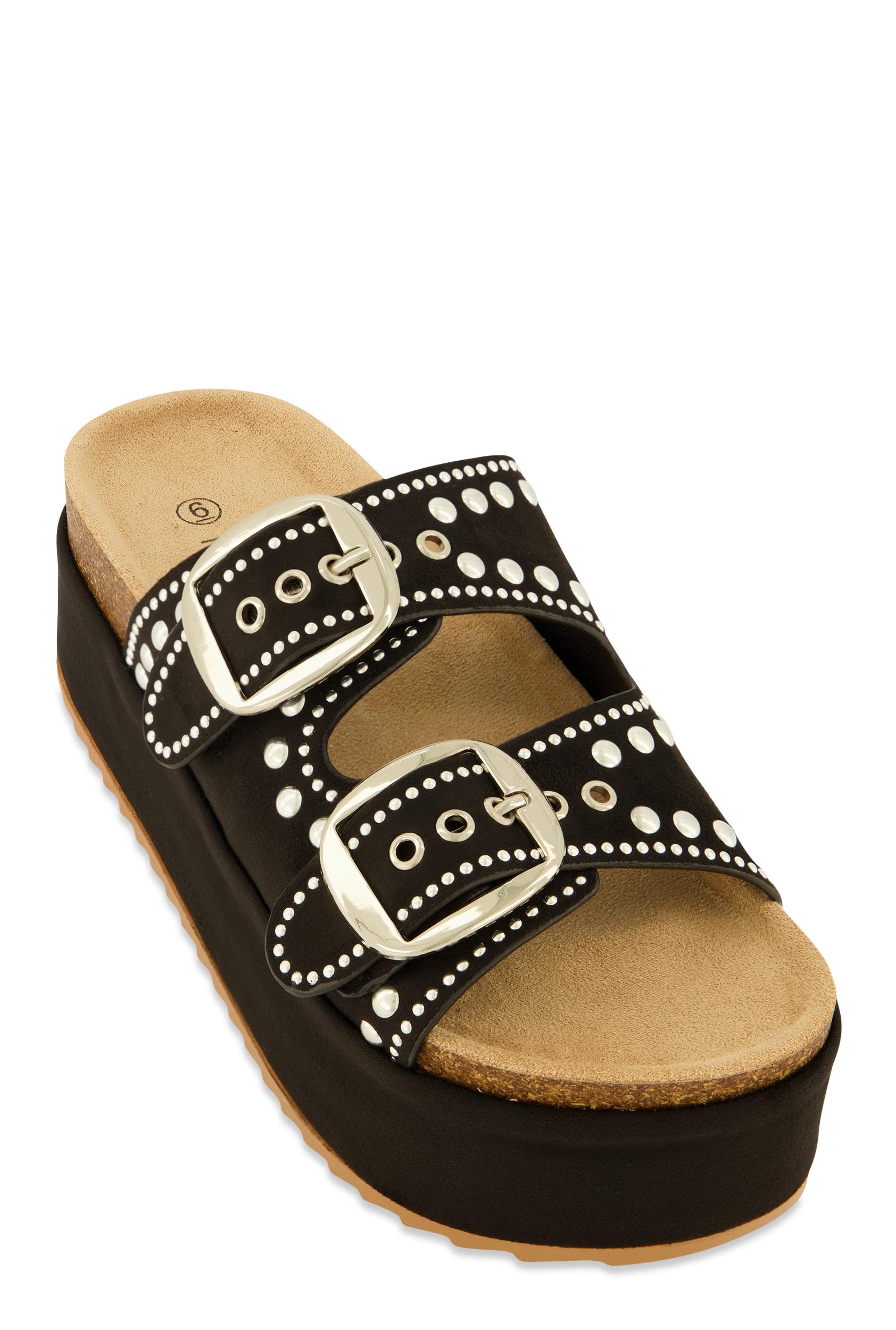 Womens Faux Suede Studded Platform Footbed Sandals Product Image