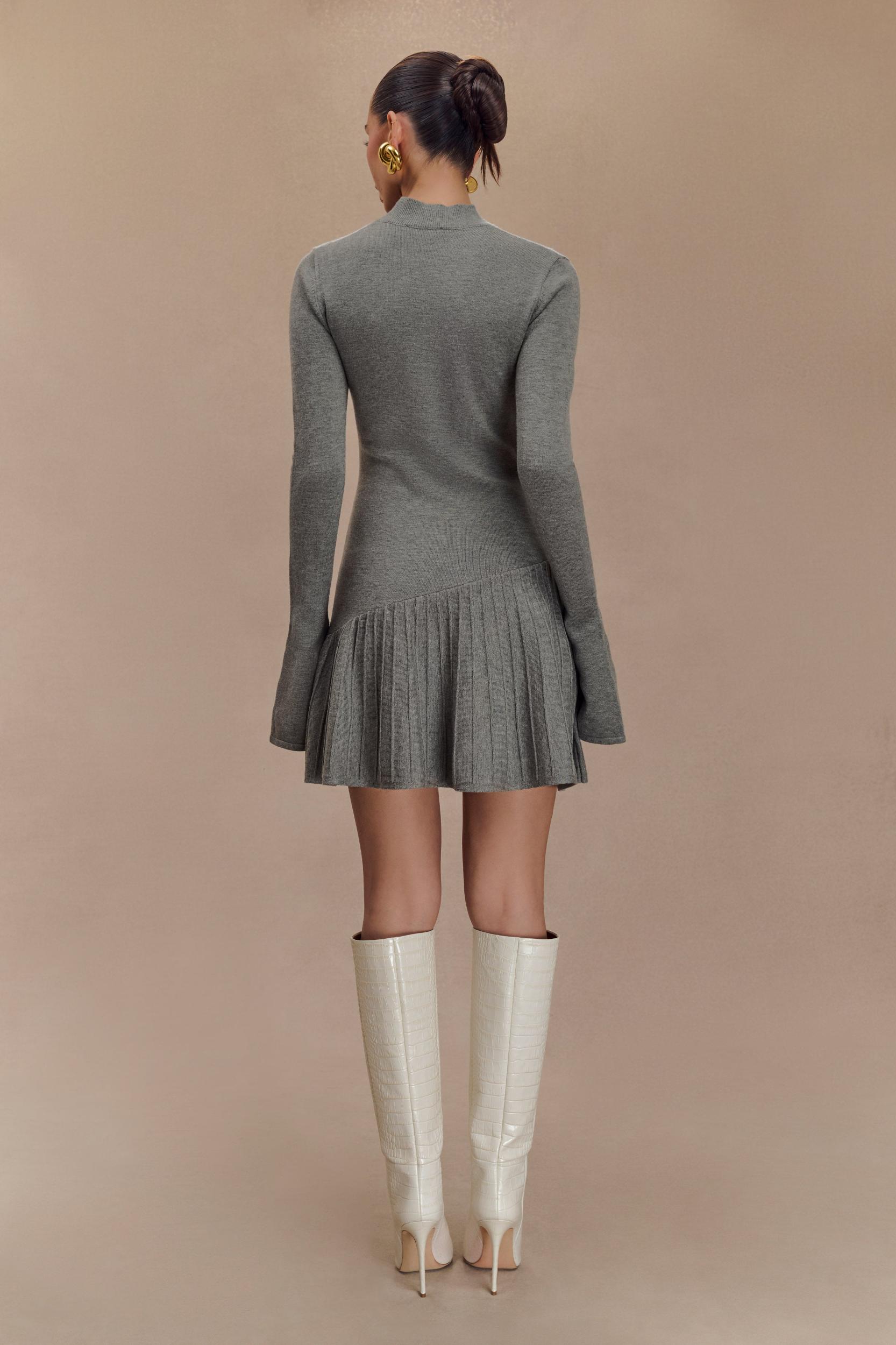 Blair Knit Mini Dress With Pleats - Charcoal Product Image