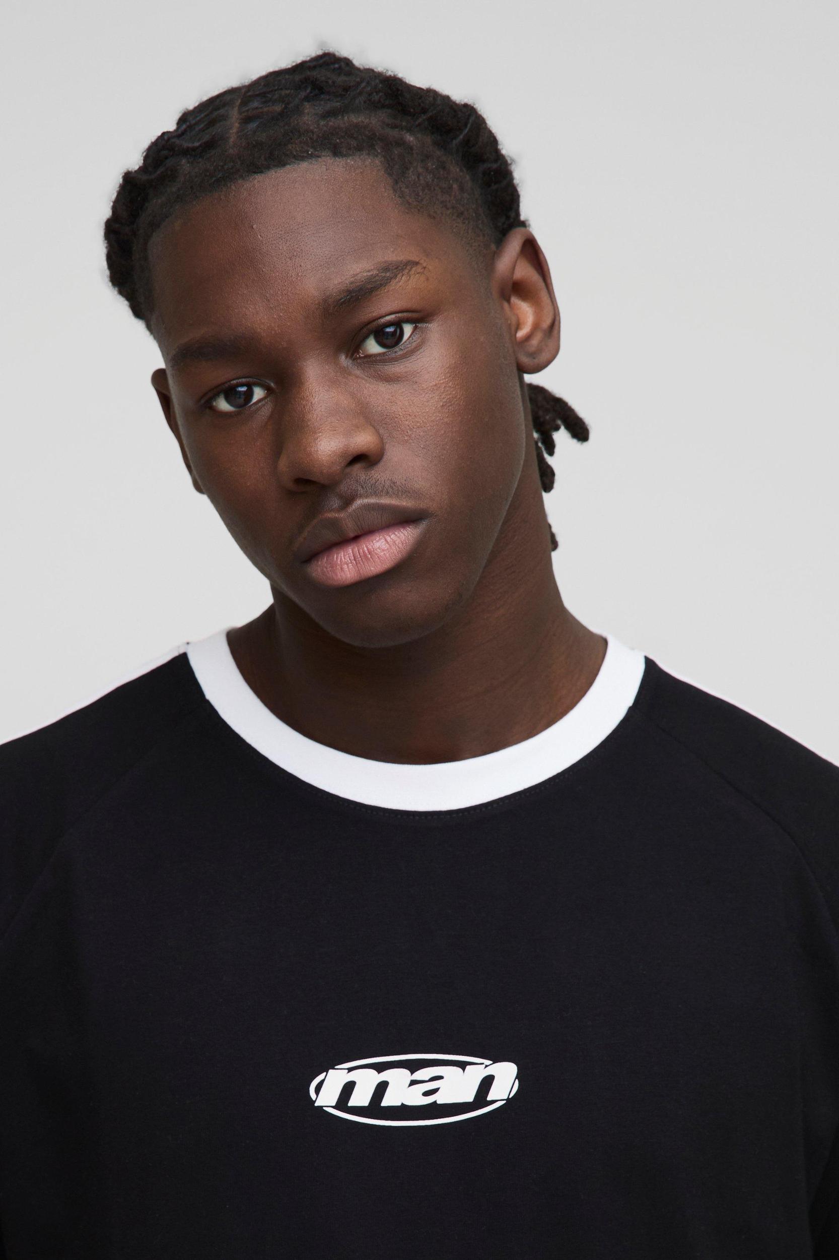 Regular Fit Man Raglan Sleeve Ringer T-Shirt | boohooMAN USA Product Image