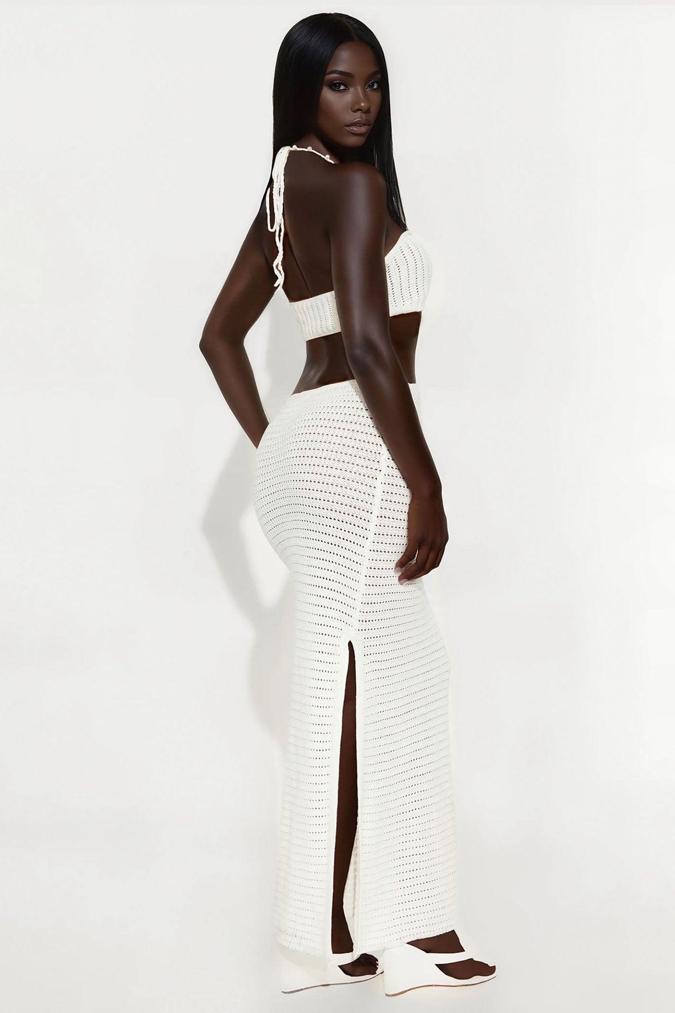 Micah Crochet Halter Maxi Dress - White Female Product Image