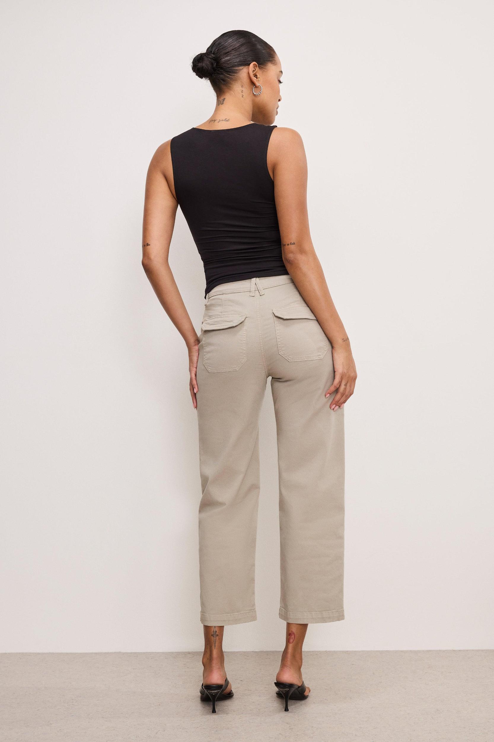 CARGO CROPPED TWILL PANTS | MUSHROOM006 Product Image