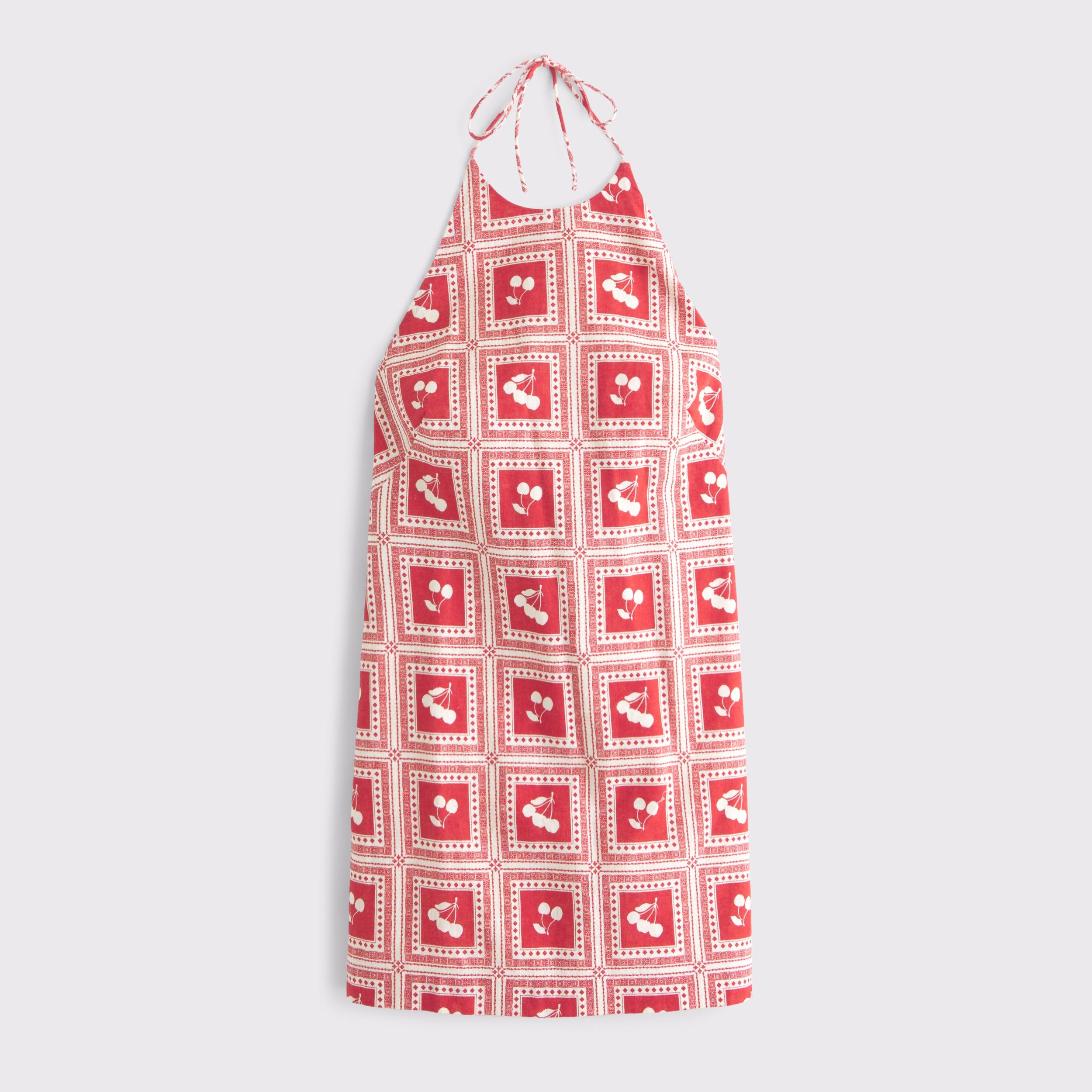 Open-Back Halter Linen-Blend Mini Dress Product Image