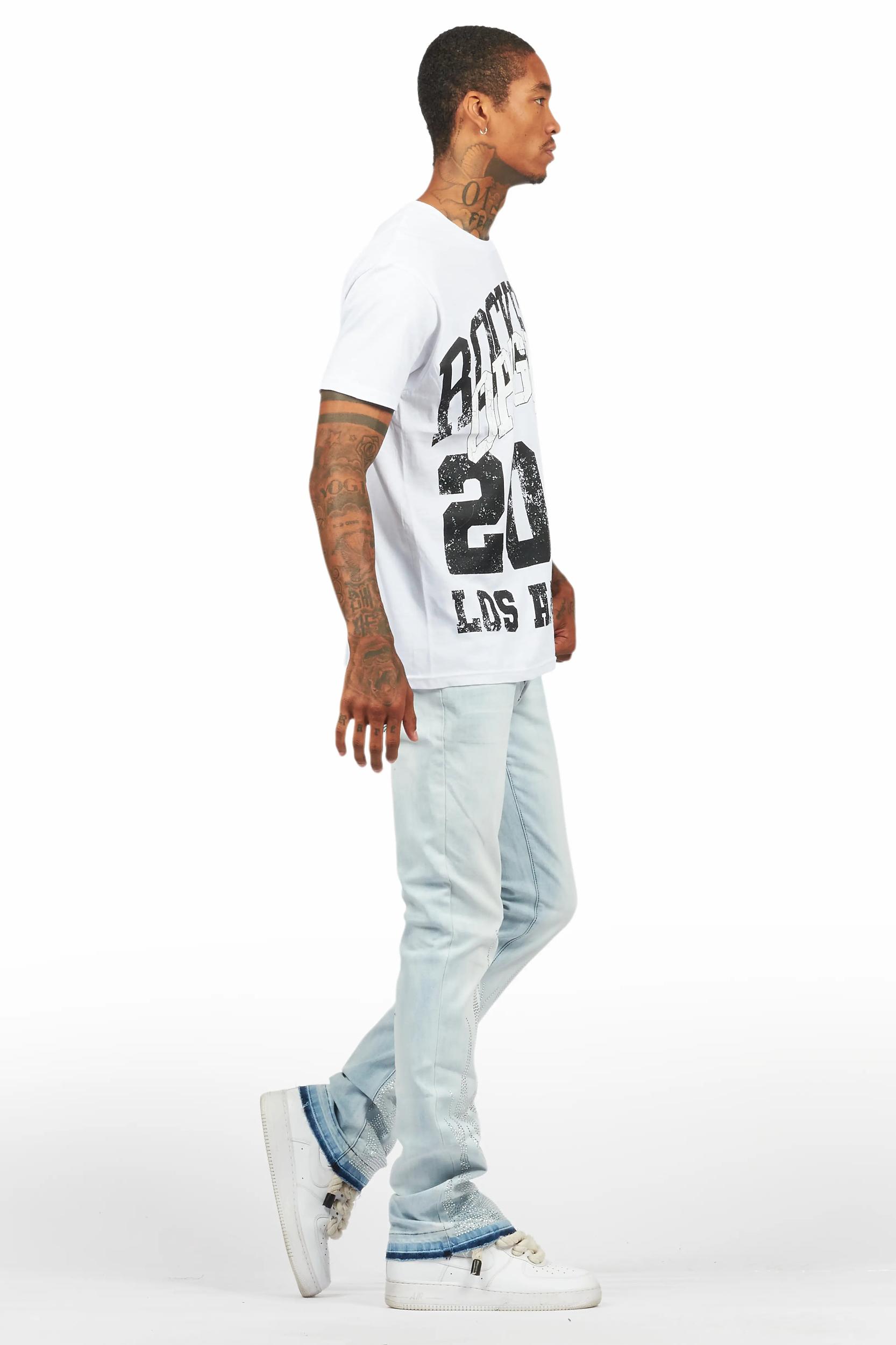 Samba Blue Rhinestone Stacked Flare Jean Male Product Image