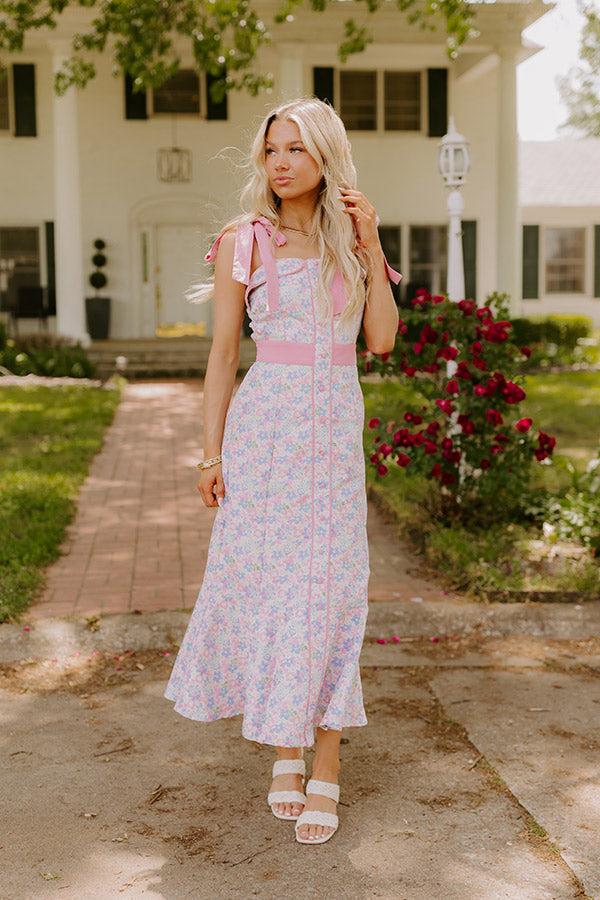 Wine Country Cutie Floral Midi Dress in Pink Product Image