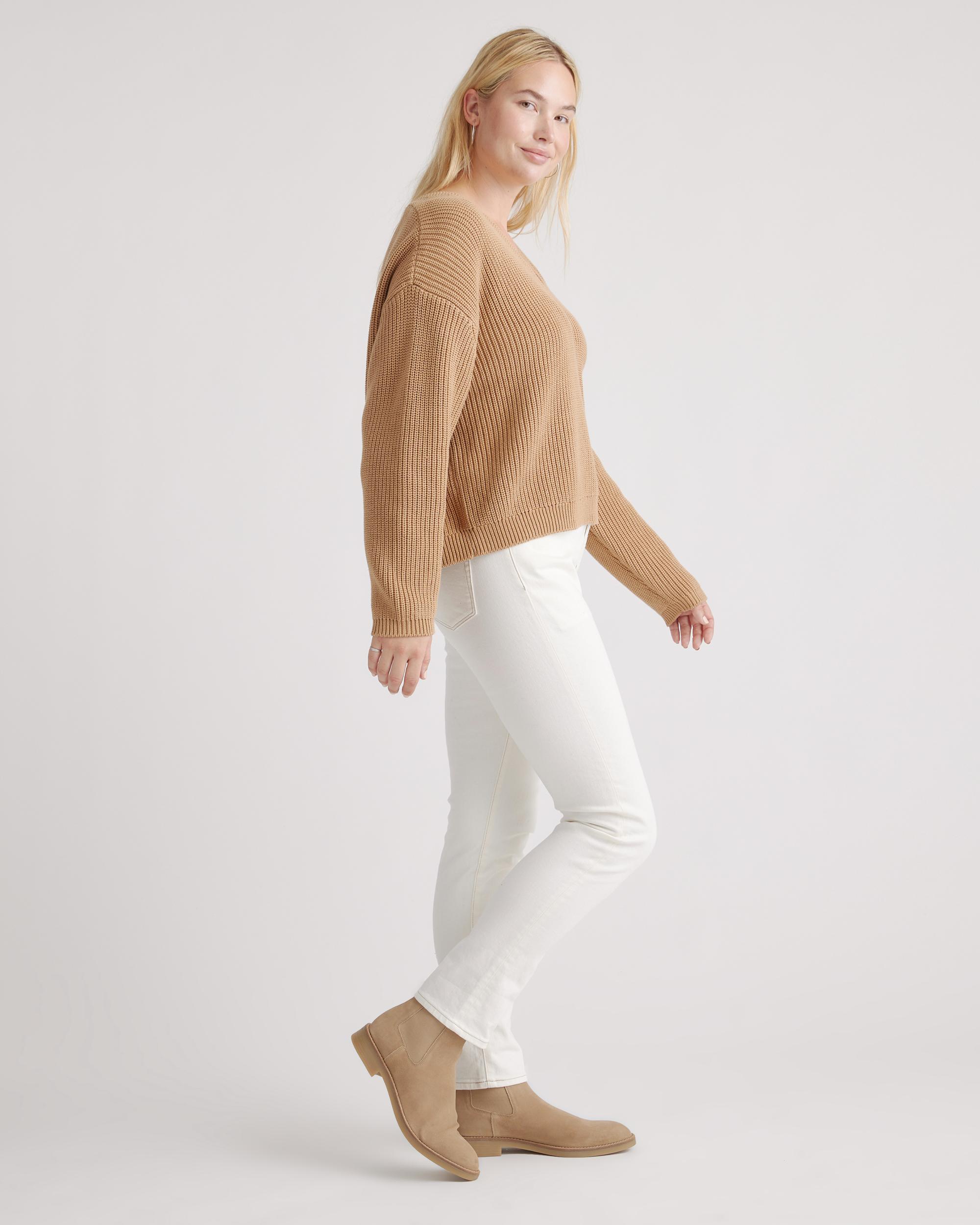 Quince | Women's Fisherman V-Neck Sweater Size XS, Organic Cotton Product Image