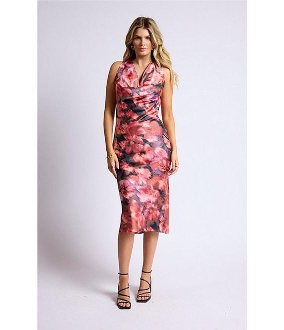Sage The Label Independent Floral Abstract Print Cowl Neck Sleeveless Midi Dress Product Image