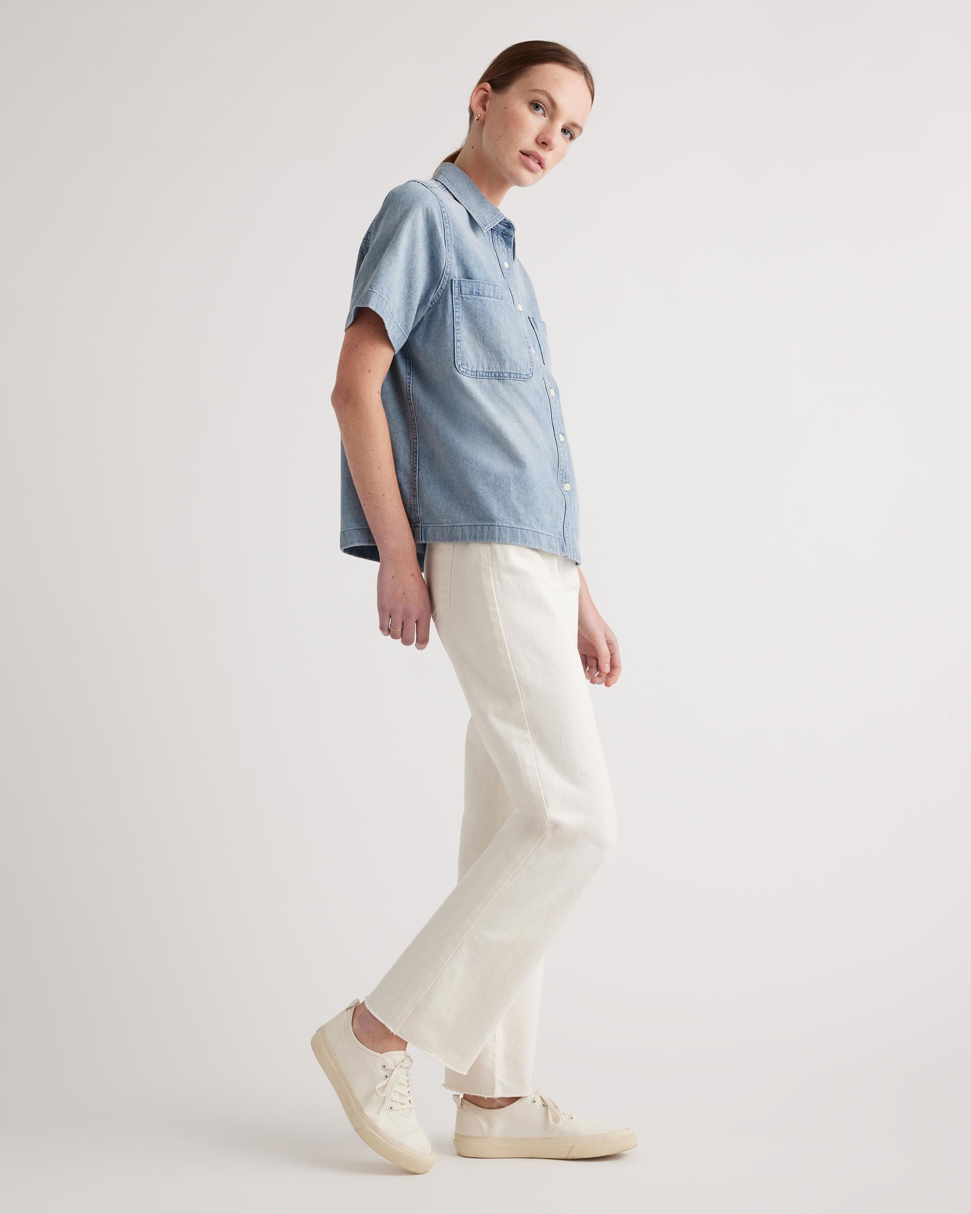 Quince | Women's Distressed Denim Short Sleeve Shirt Cotton Product Image