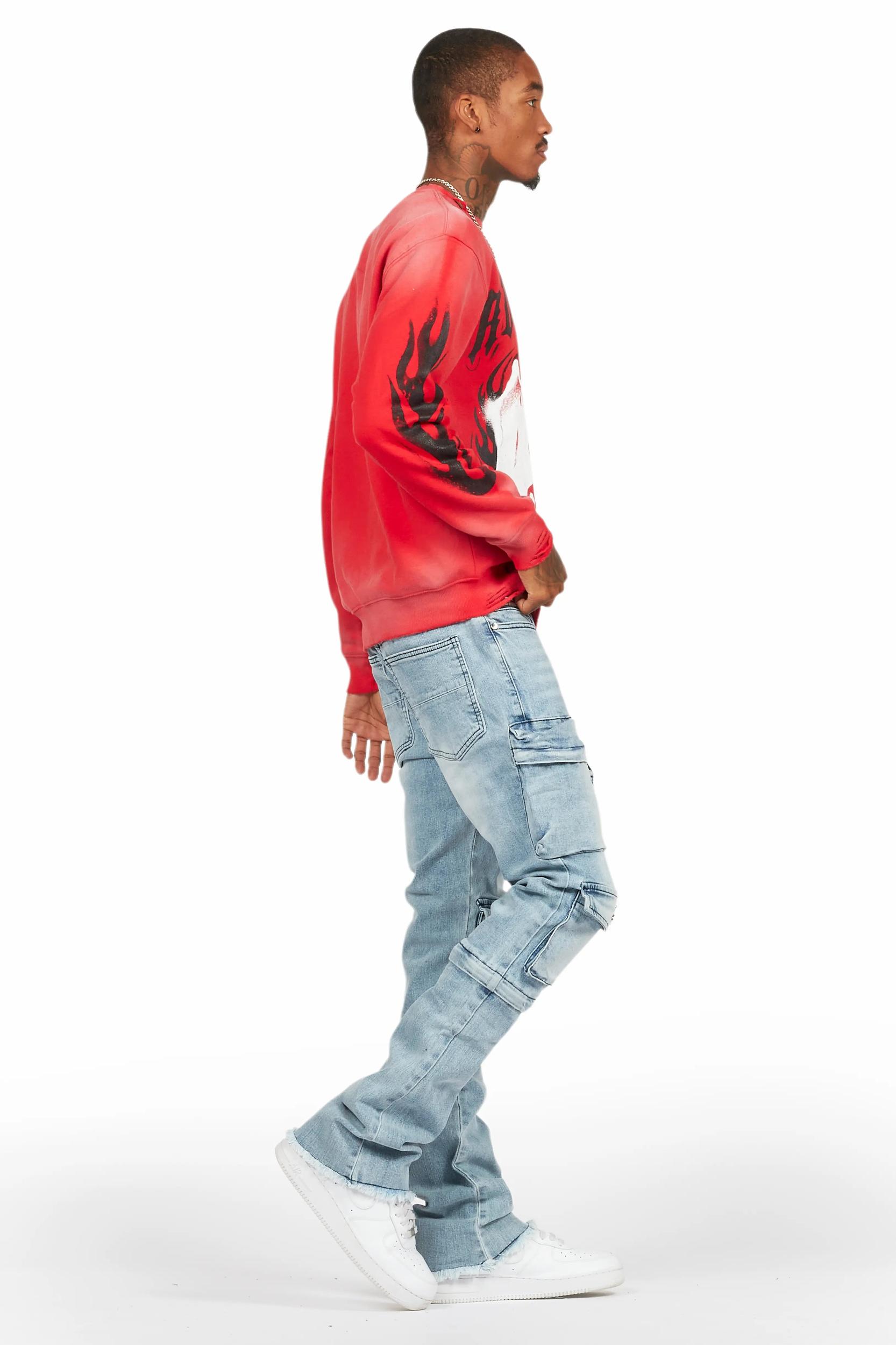 Jan Blue Stacked Flare Cargo Jean Male Product Image