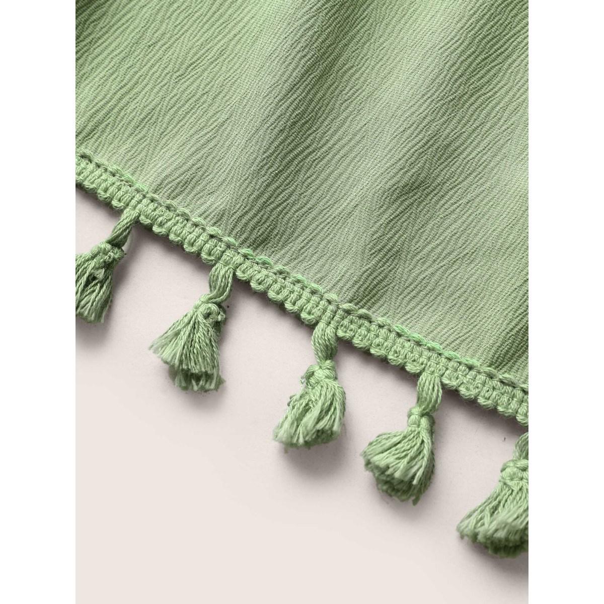 Plus Size Solid Ruffle Layered Hem Tassel Trim Dress Palemauve Women Resort Tassels Non Sleeveless Curvy BloomChic 12/L Product Image